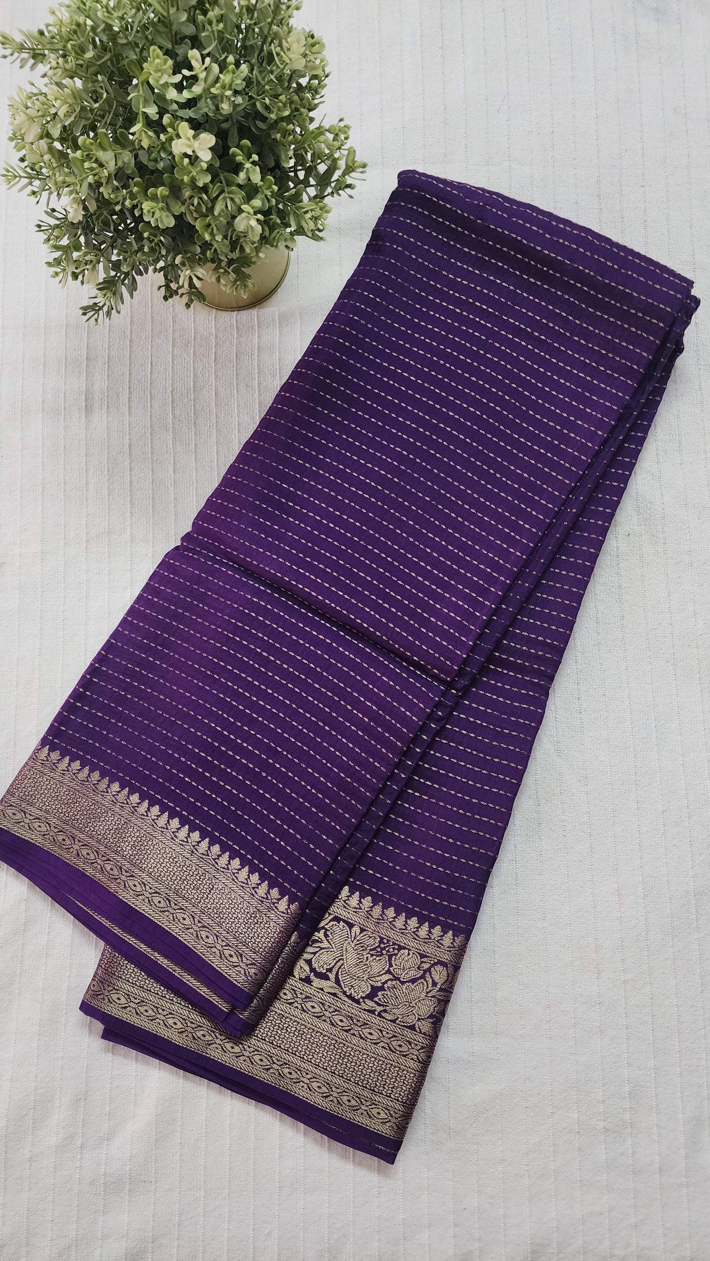Semi banarasi munga silk designer sareee with kantha pattern zari weaving | Violet with pink | BS1