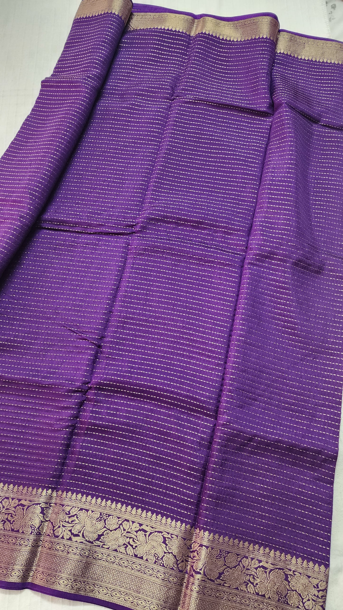 Semi banarasi munga silk designer sareee with kantha pattern zari weaving | Violet with pink | BS1