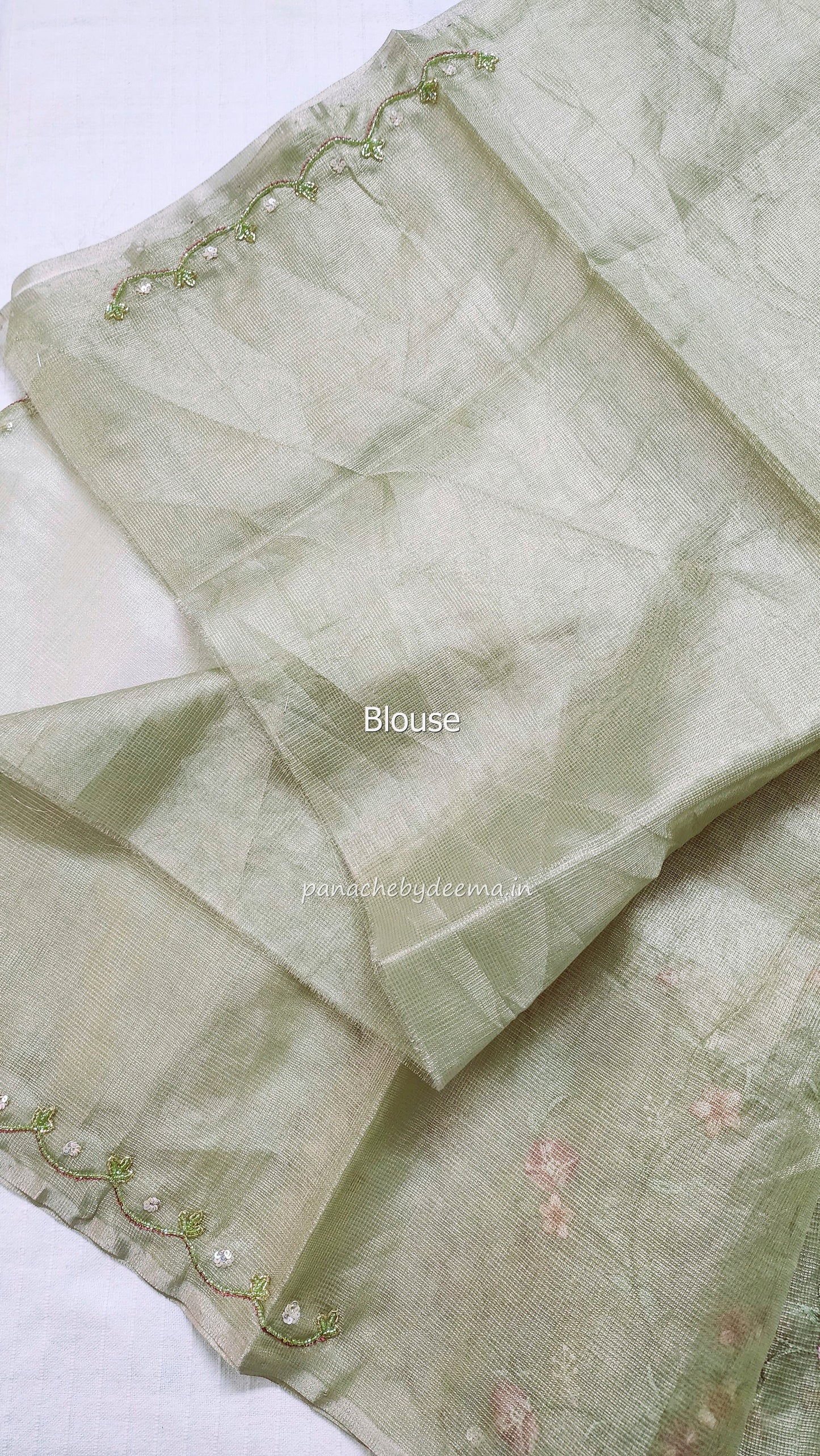 Kota tissue saree with embroidery and handworked scalloped edges |green |Tis8