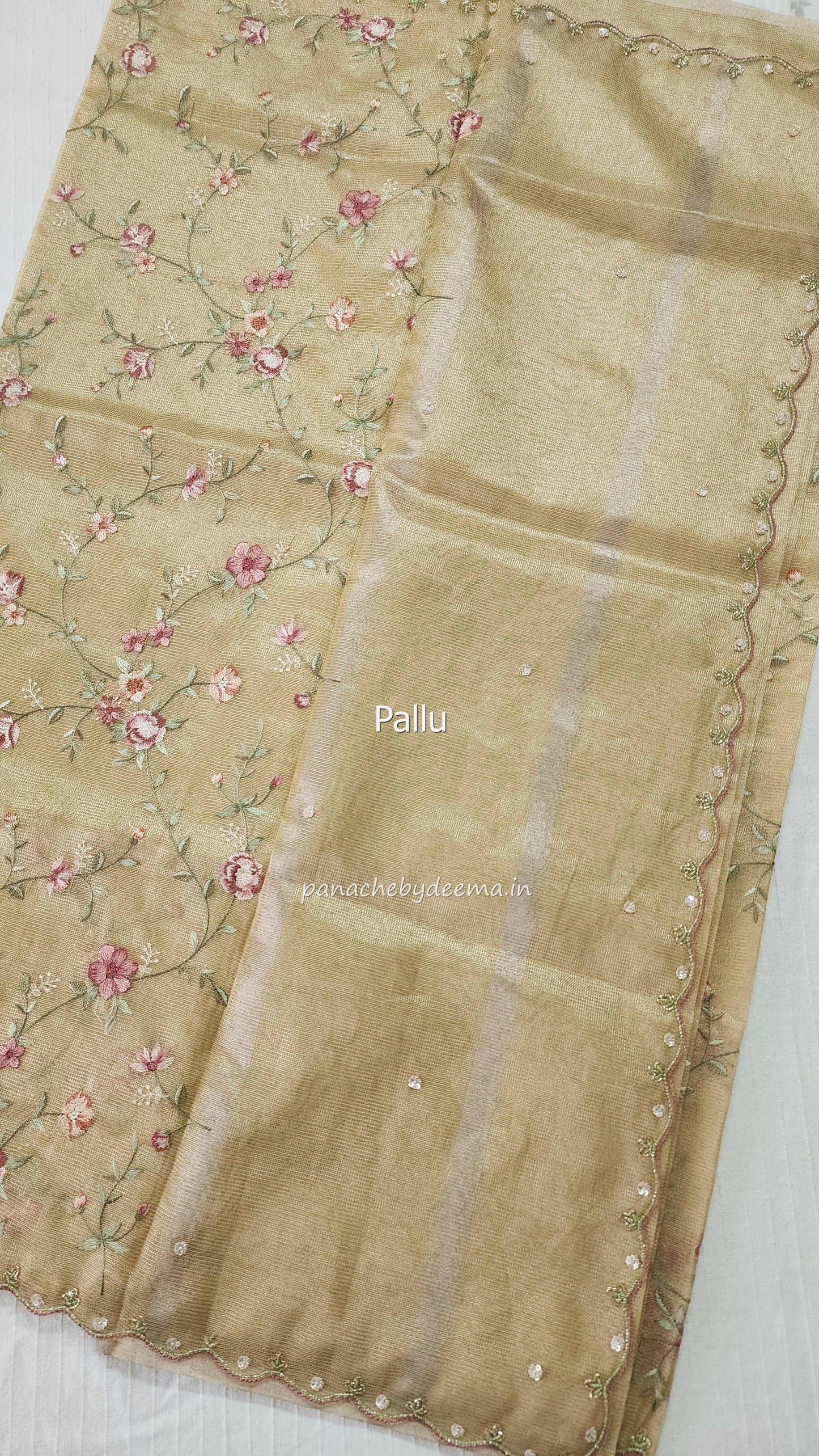 Kota tissue saree with embroidery and handworked scalloped edges |yellow|Tis9