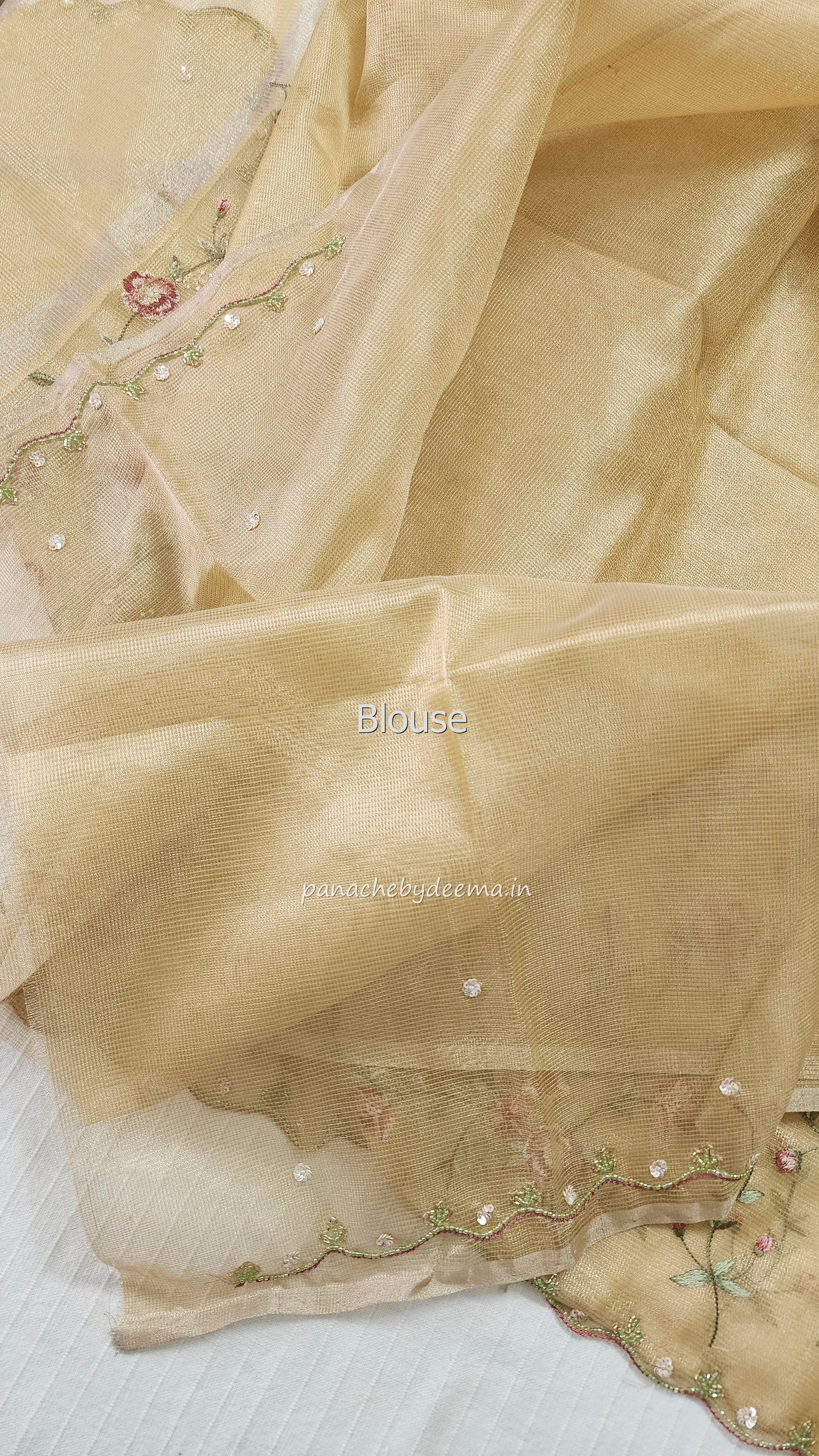 Kota tissue saree with embroidery and handworked scalloped edges |yellow|Tis9