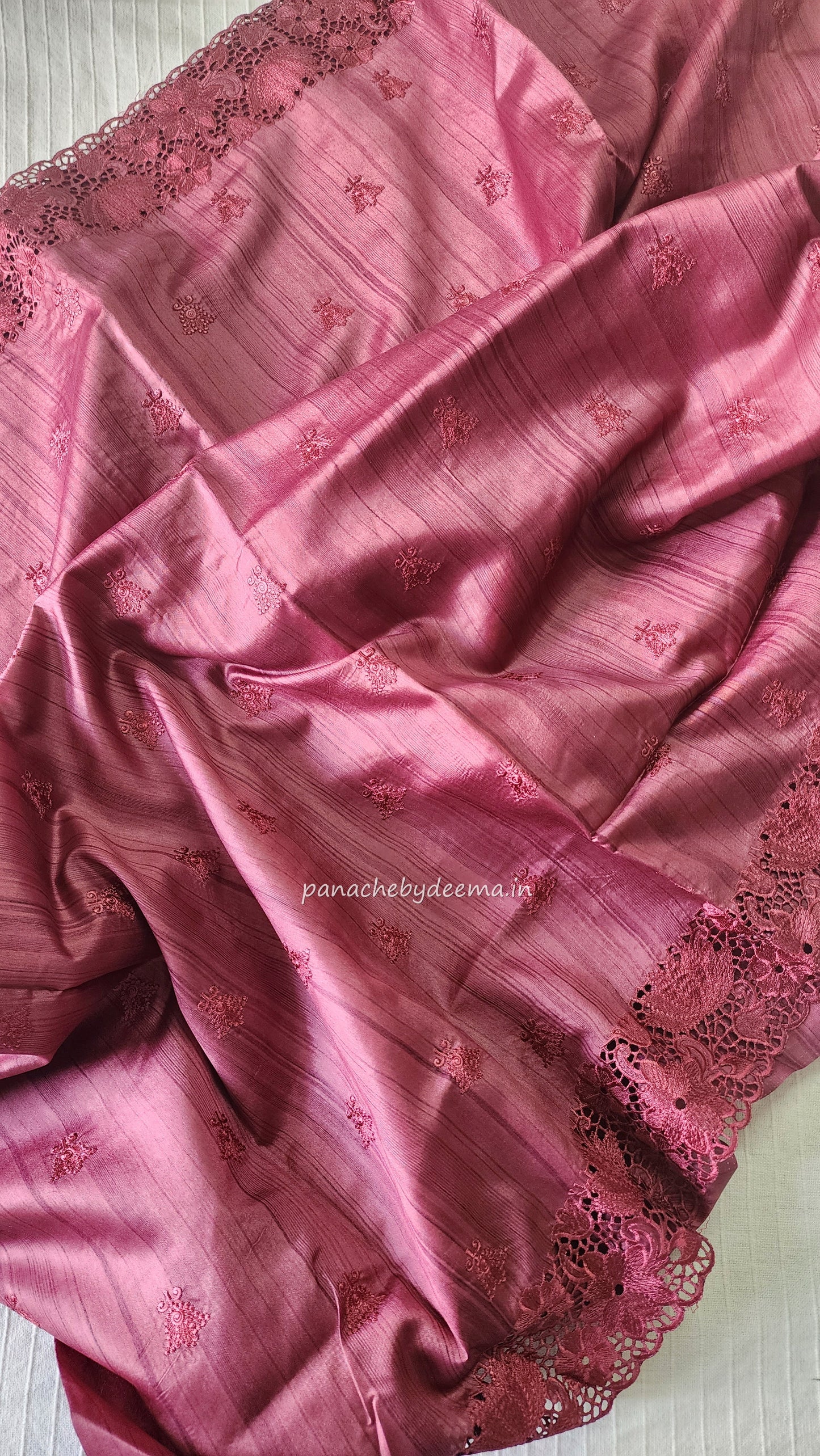 Beautiful semi tussar saree cut work border and embroidery| Onion pink | STC5