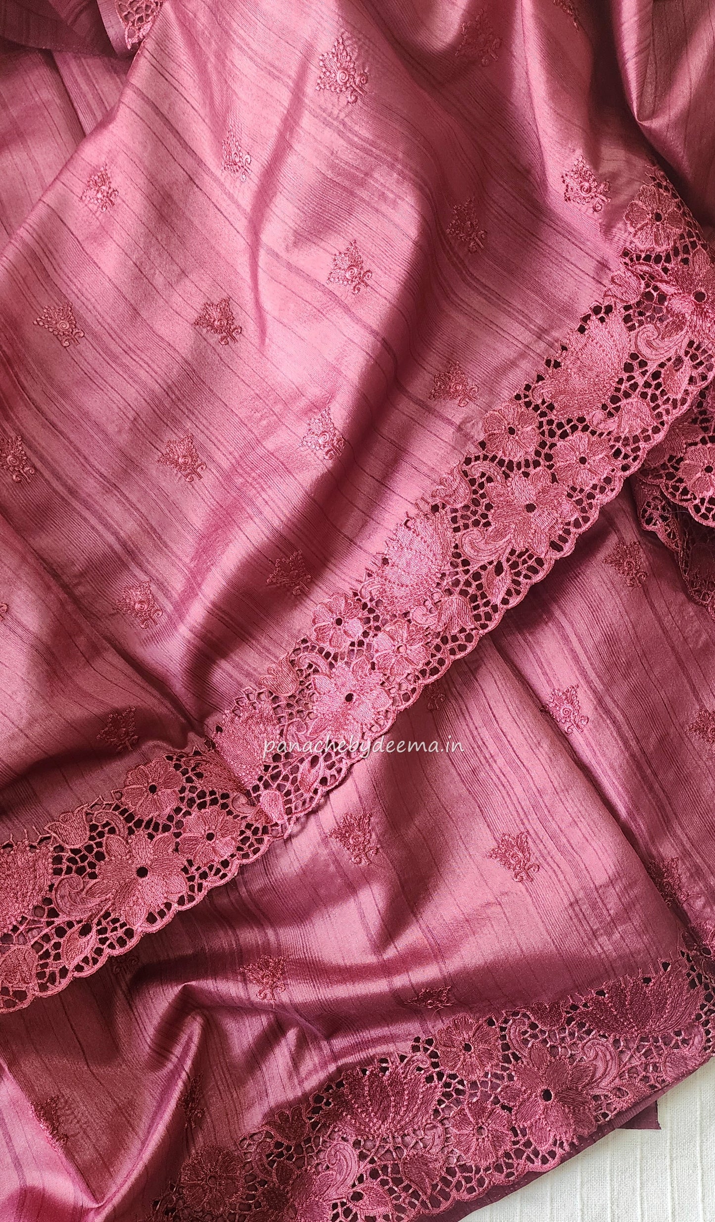 Beautiful semi tussar saree cut work border and embroidery| Onion pink | STC5