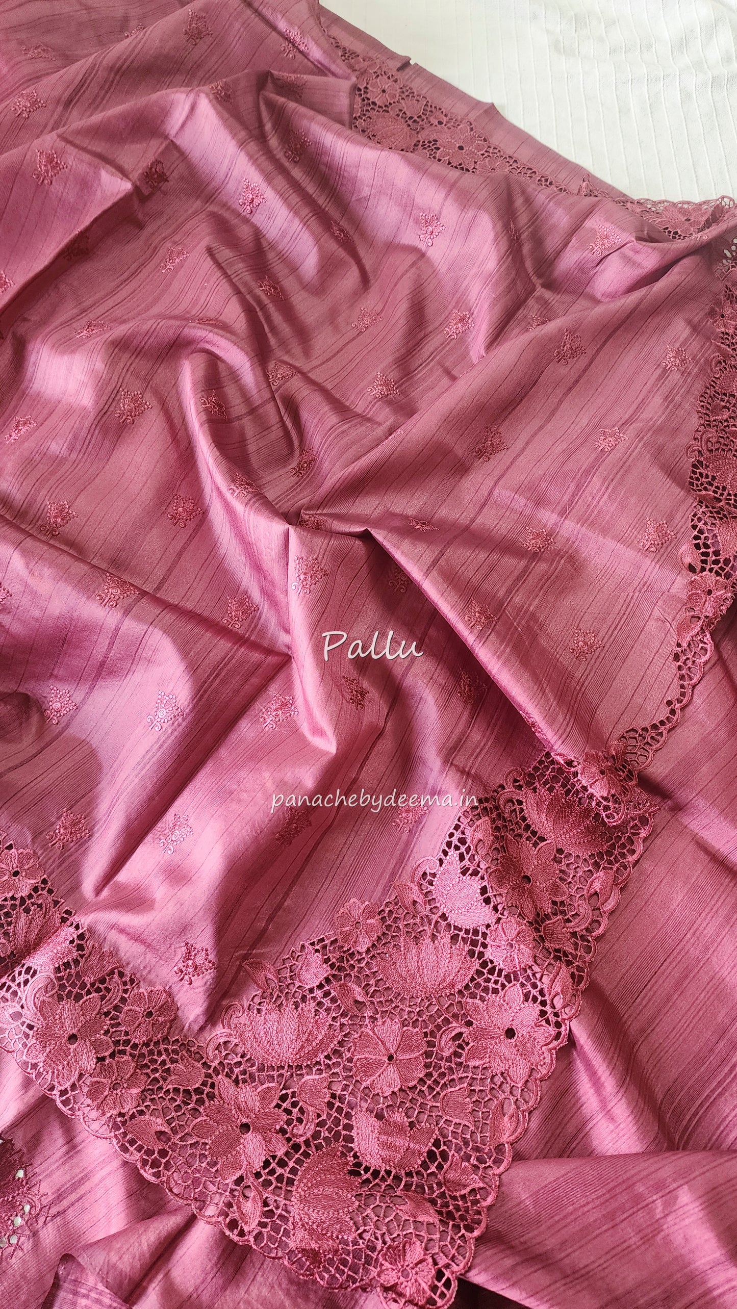 Beautiful semi tussar saree cut work border and embroidery| Onion pink | STC5