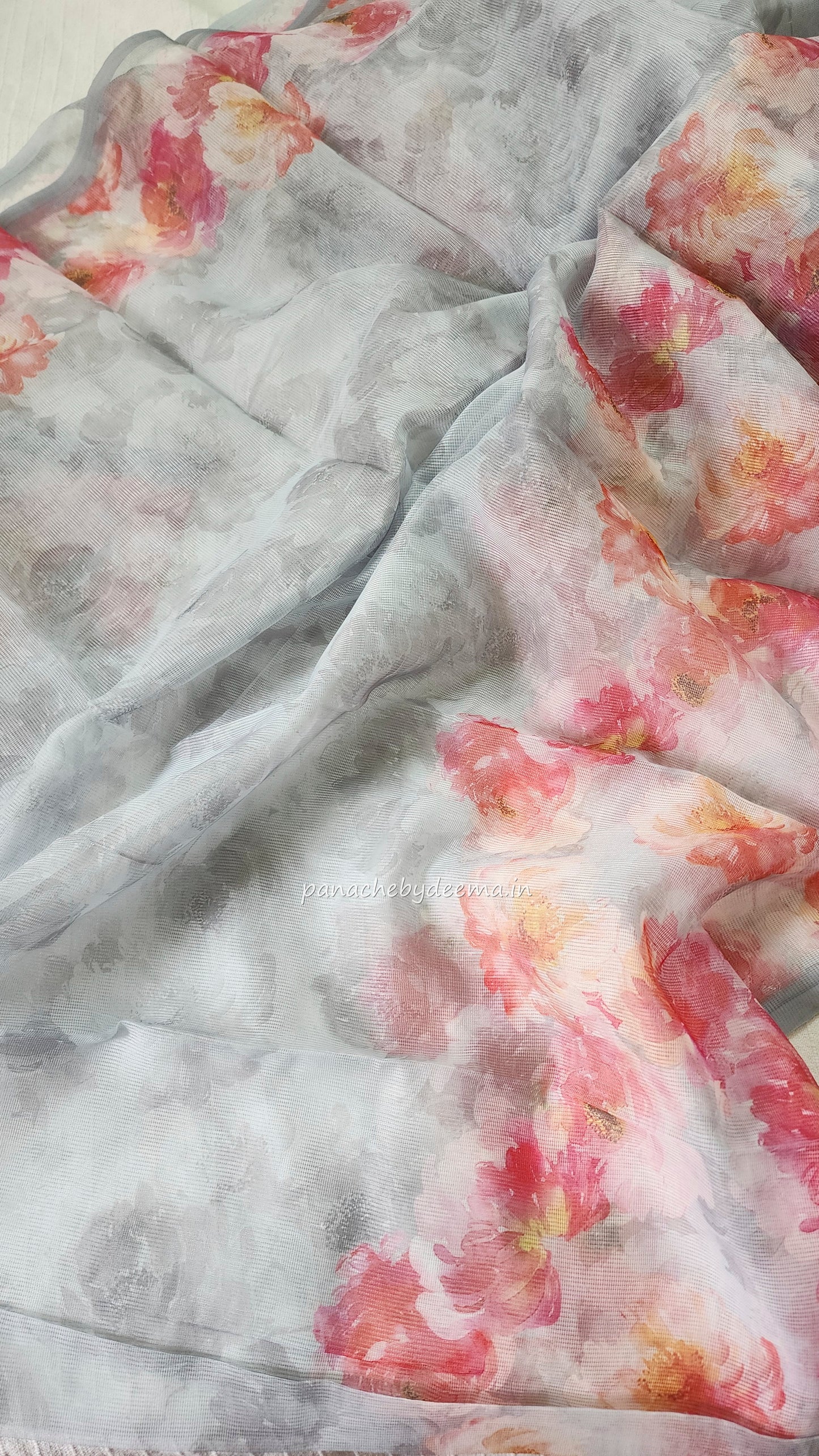Supernet Kota saree with digital print | Powder blue | SN3