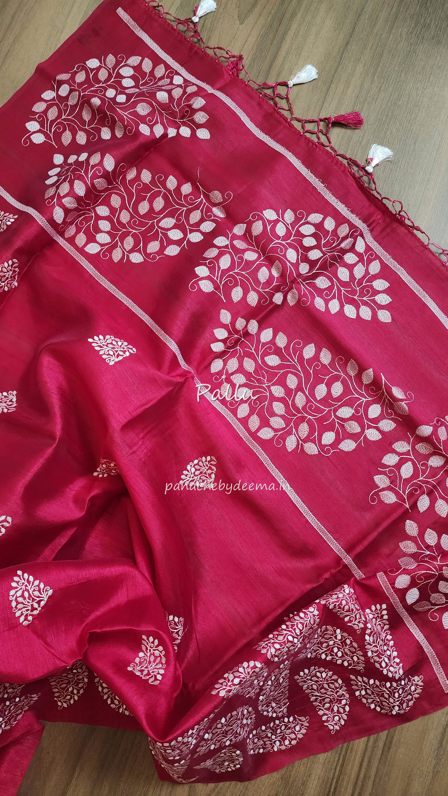 Matka silk designer saree with embroidery | Dark pink | SC2