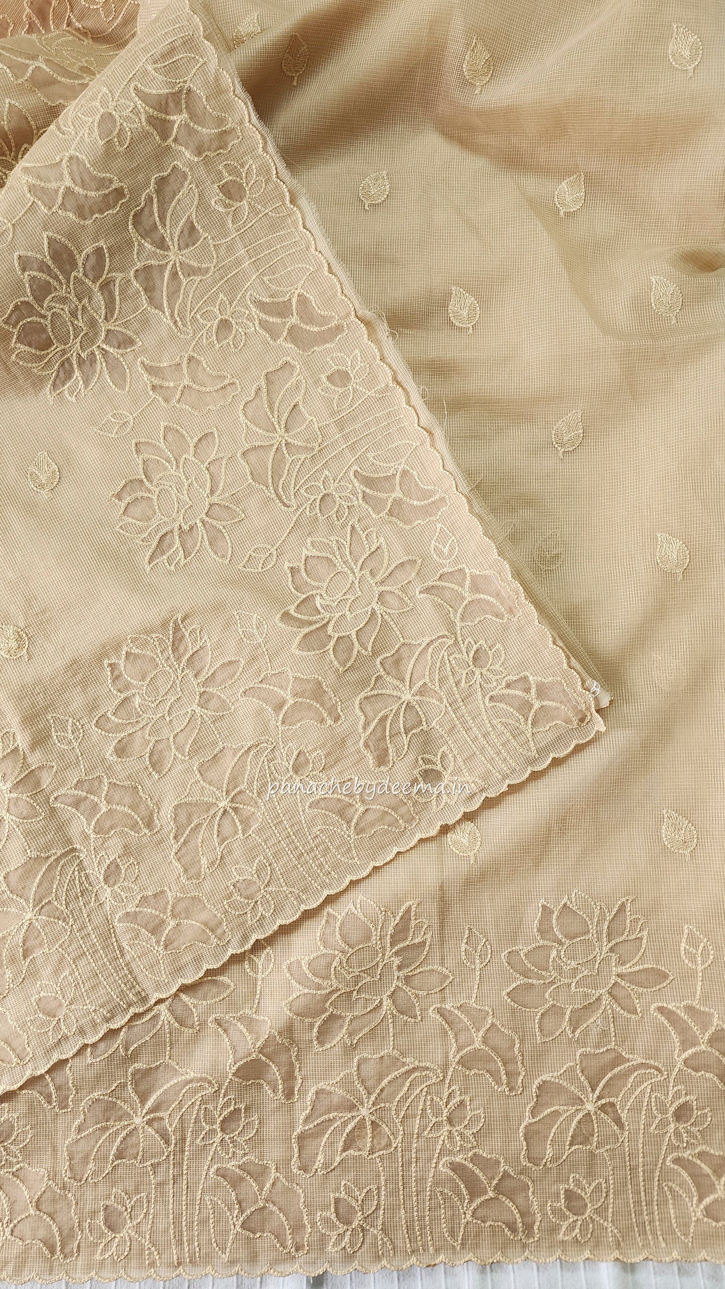 Kota applique saree with scalloped borders | Sand| KAP4