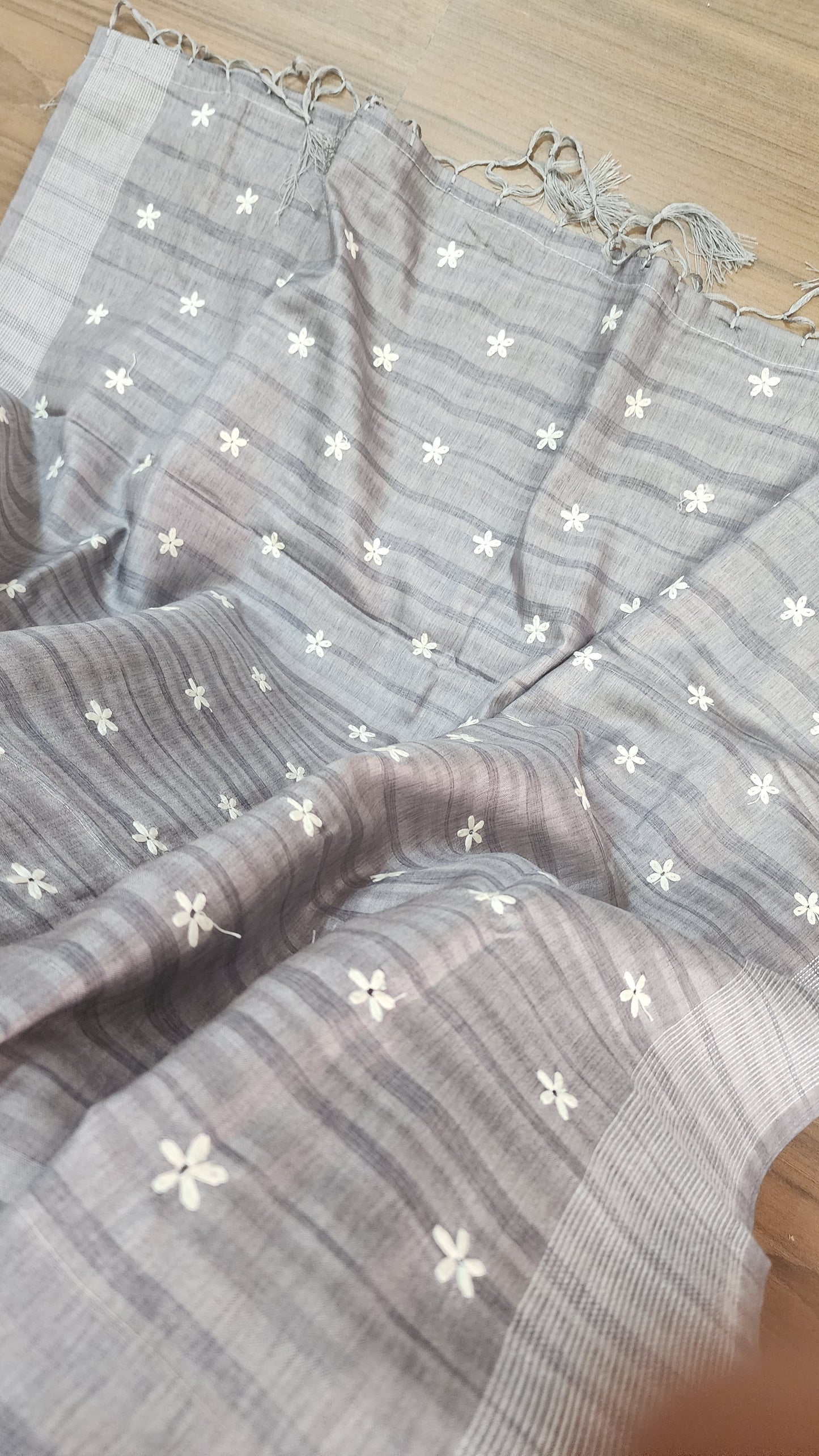 Beautiful semi dupion saree with thread embroidery | Bluish Grey| FL102