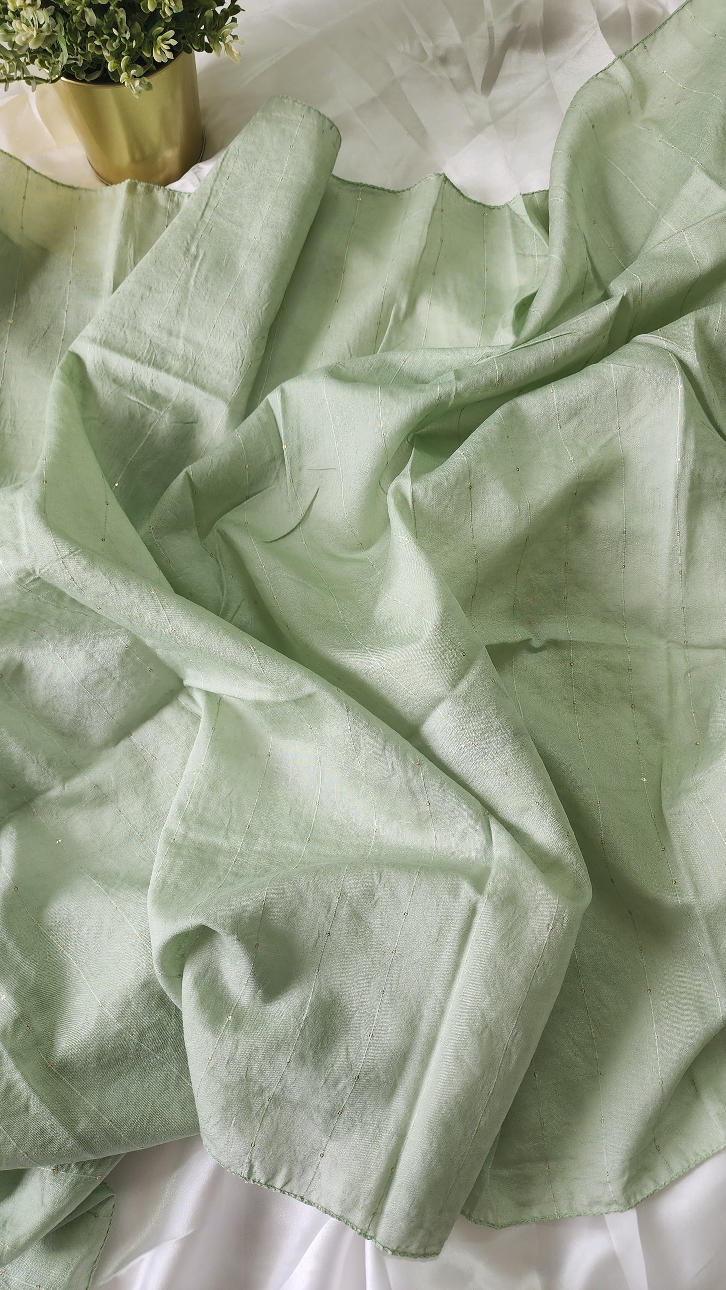 Semi raw silk hakoba material unstitched salwar set | Pastel green| H2