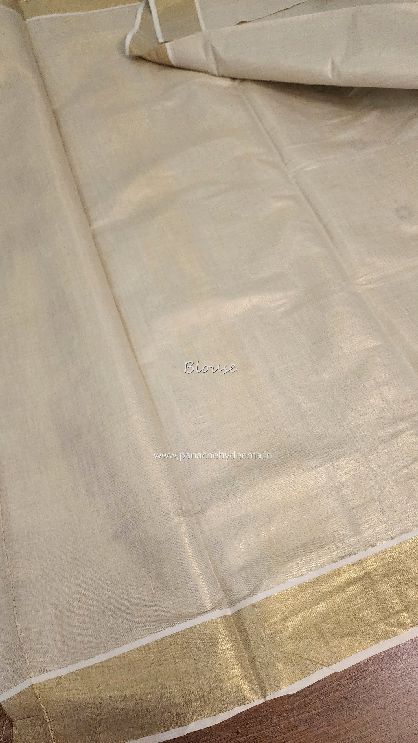 Golden tissue kerala saree with flower embroidery |Red and green ON103
