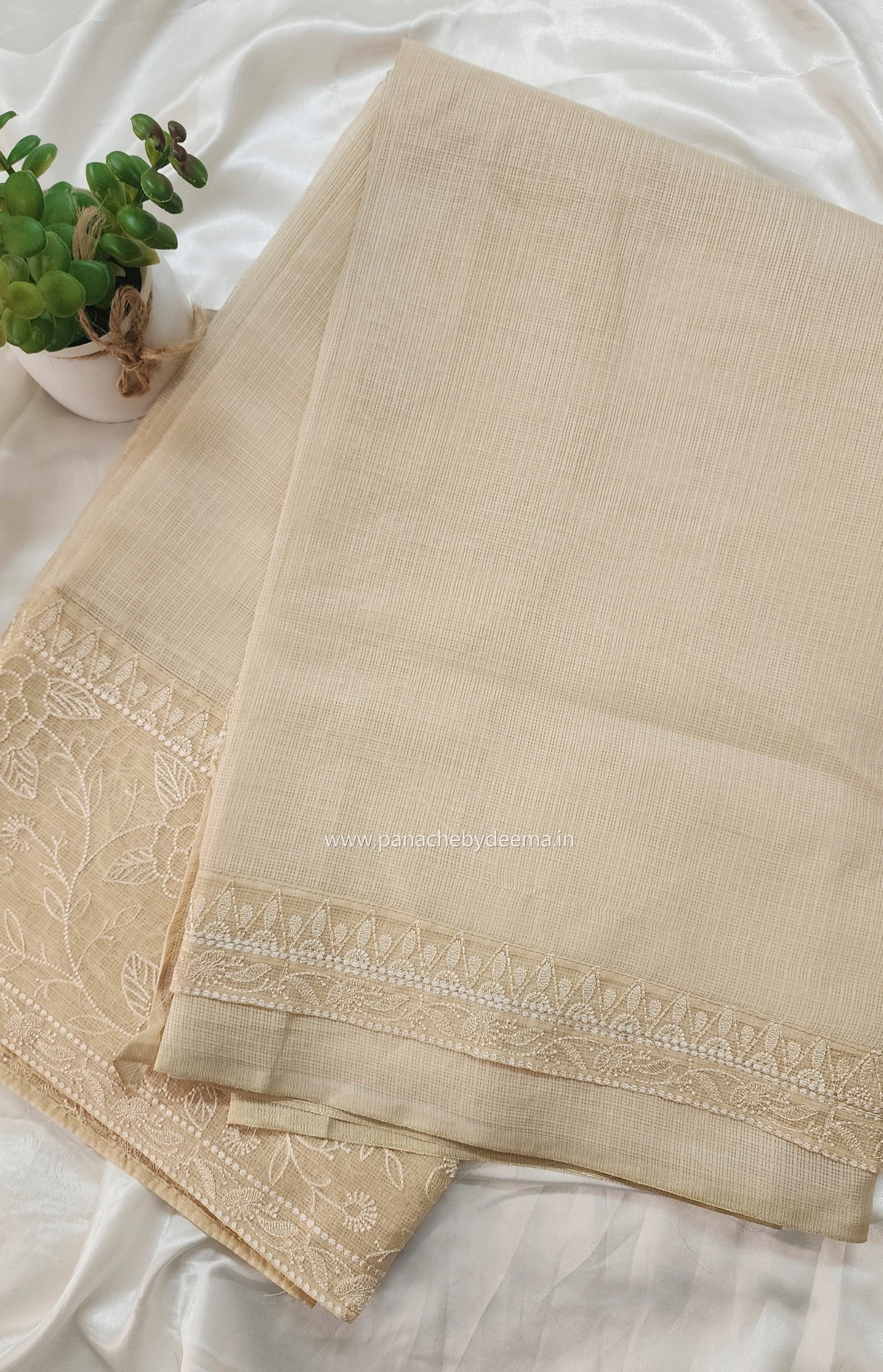 Silky Kota saree with embroidery | Cream | KAP8