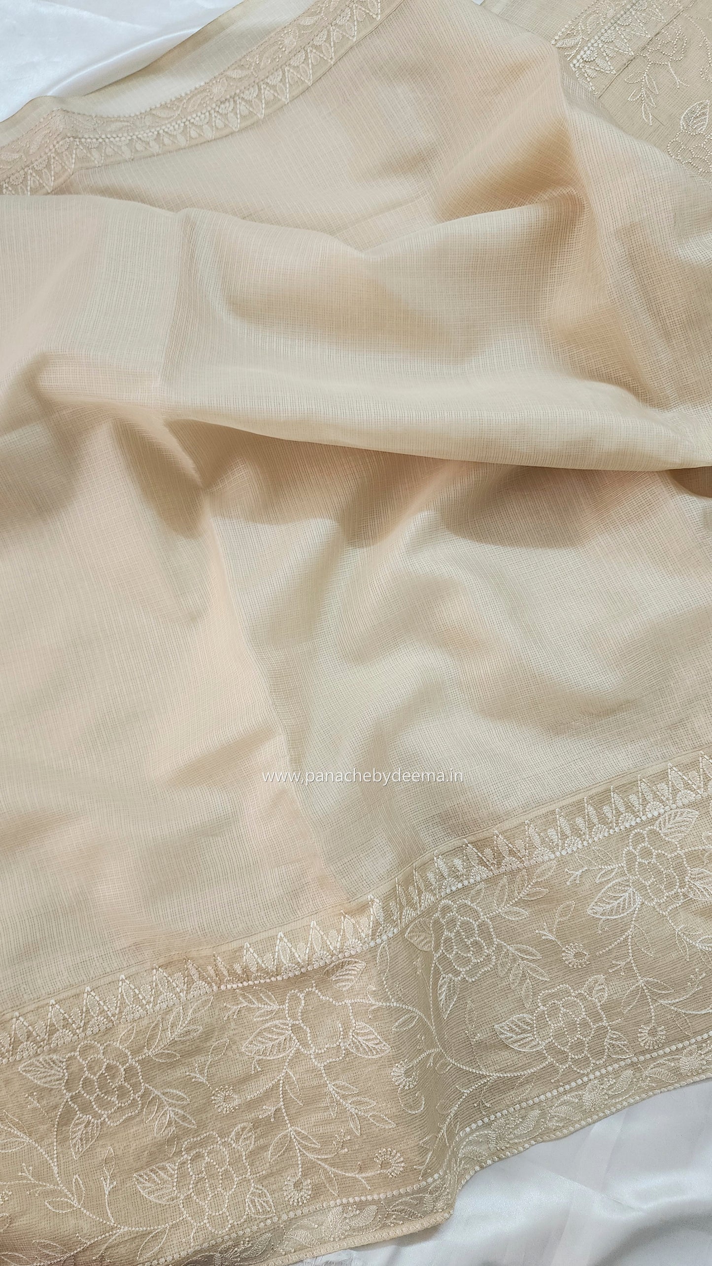 Silky Kota saree with embroidery | Cream | KAP8