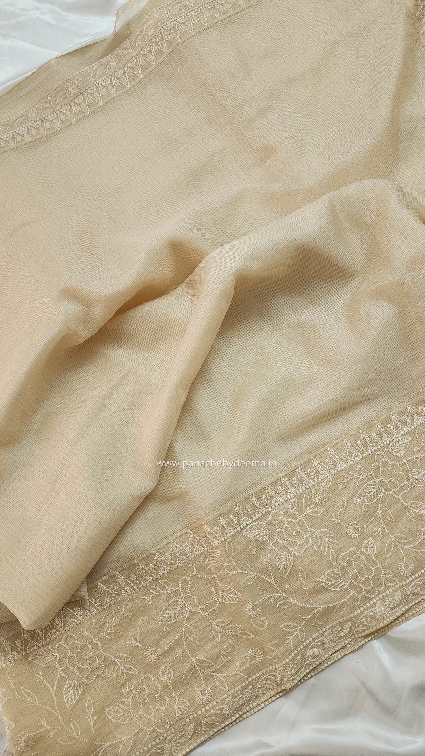 Silky Kota saree with embroidery | Cream | KAP8