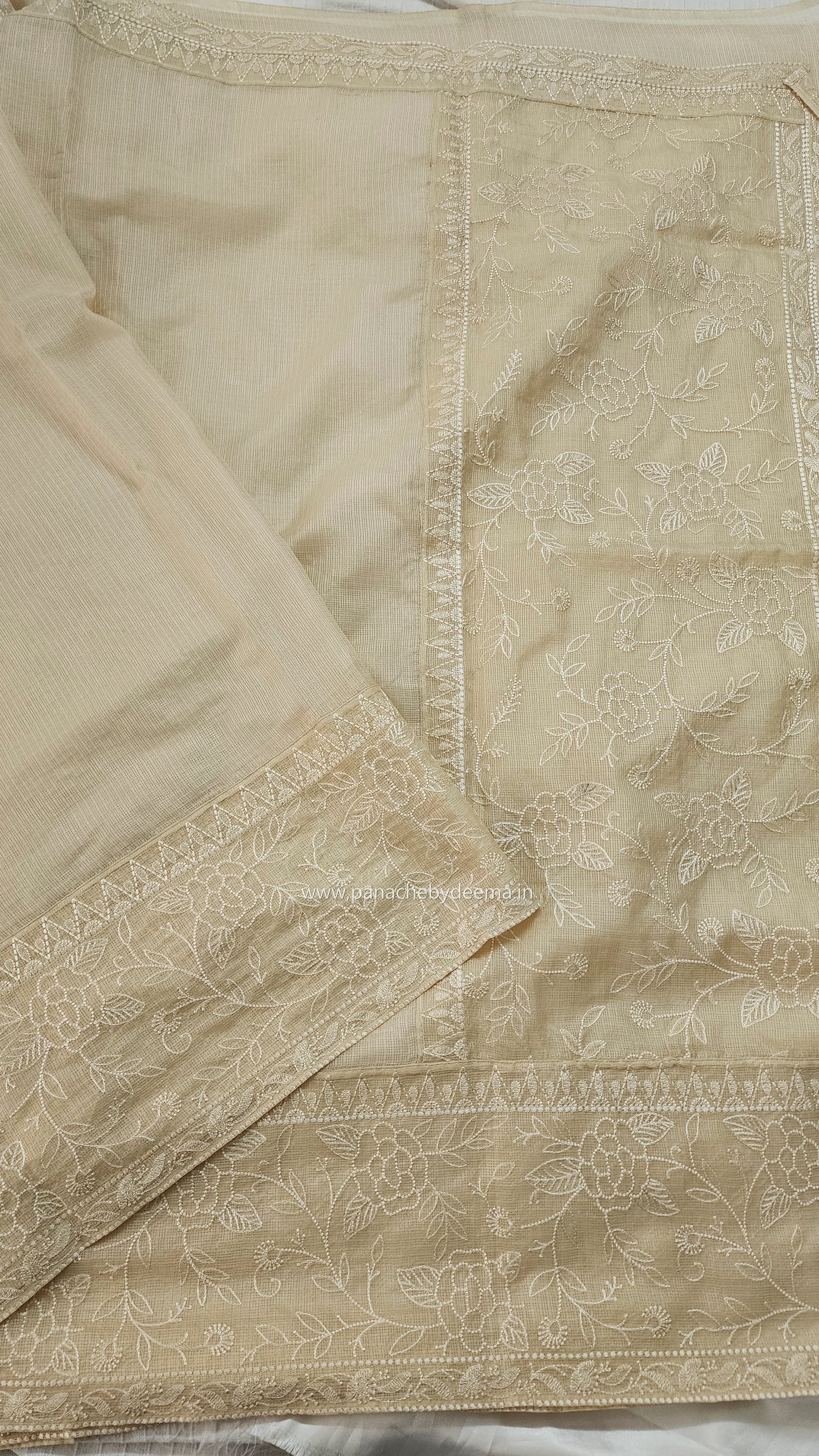Silky Kota saree with embroidery | Cream | KAP8