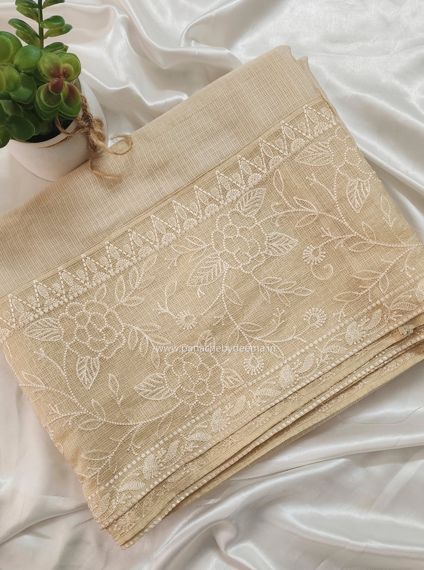 Silky Kota saree with embroidery | Cream | KAP8