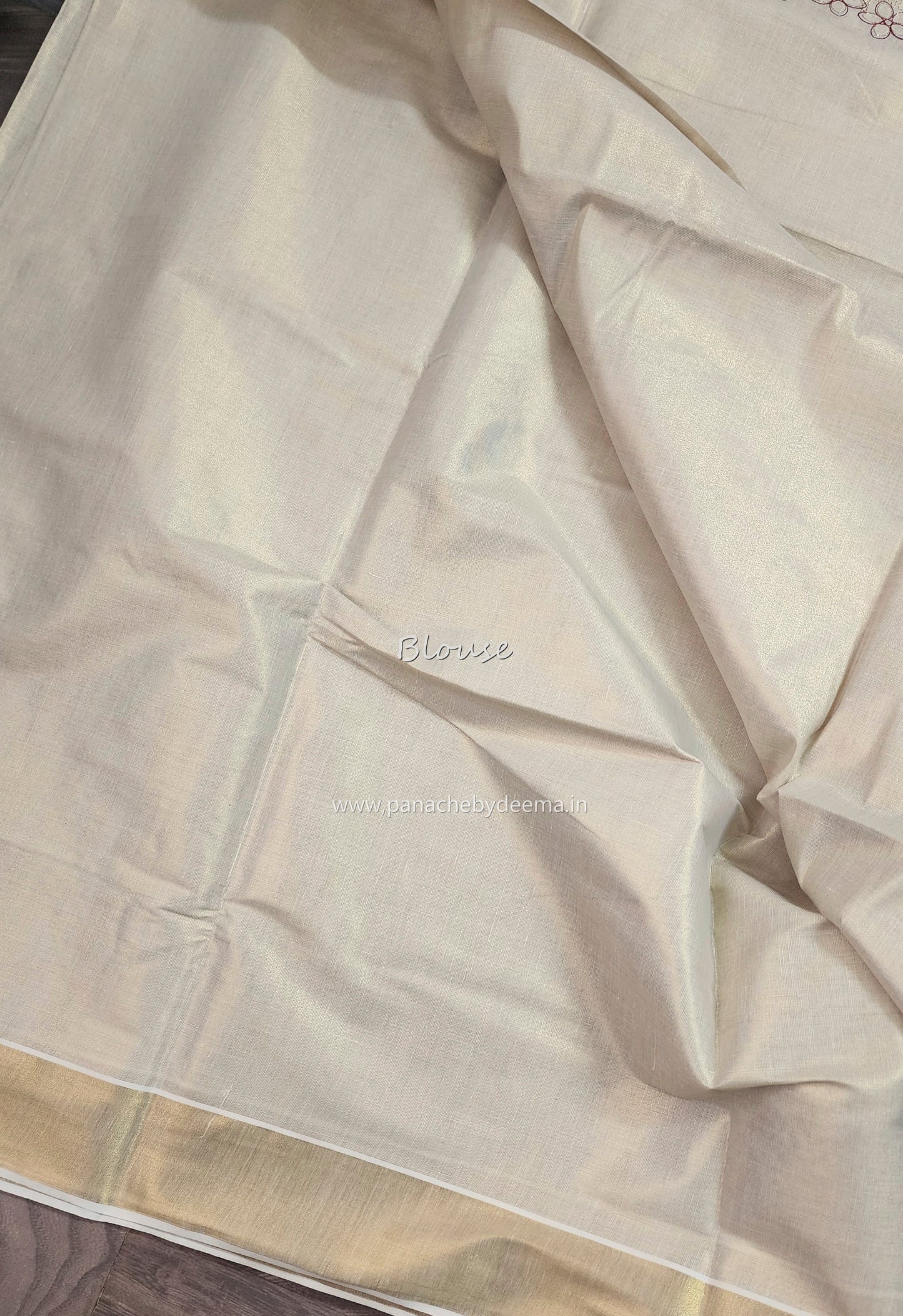 Golden tissue kerala saree with flower embroidery |ON104
