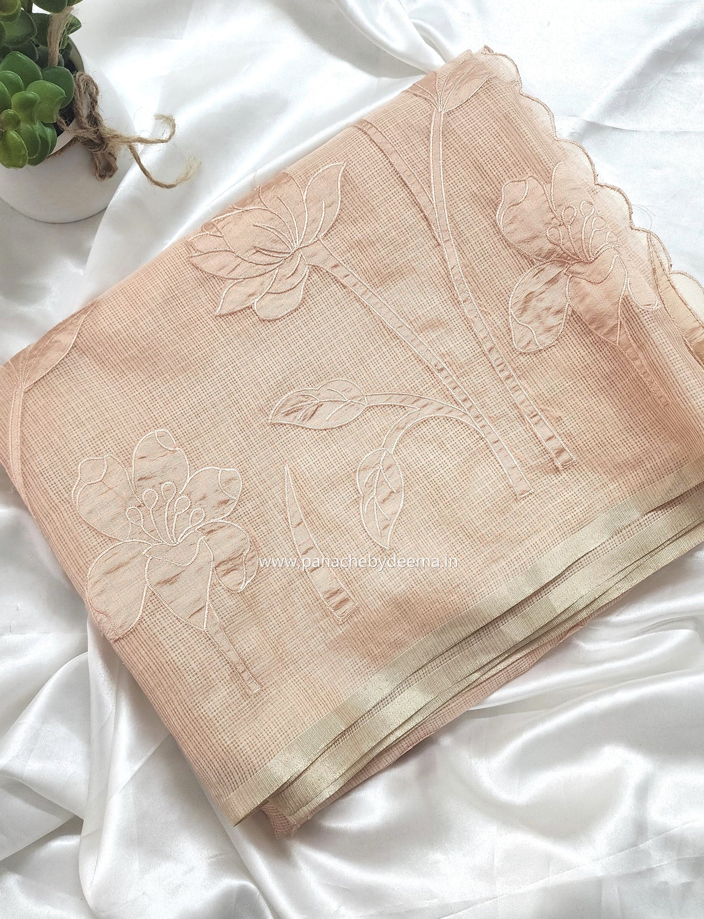 Silky Kota saree with tissue applique | Peach| KAP9