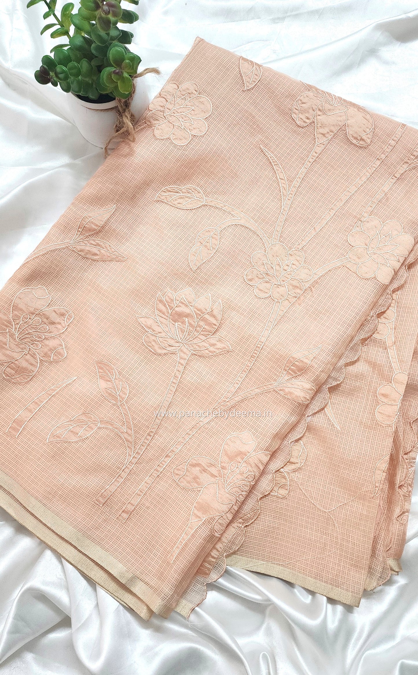 Silky Kota saree with tissue applique | Peach| KAP9