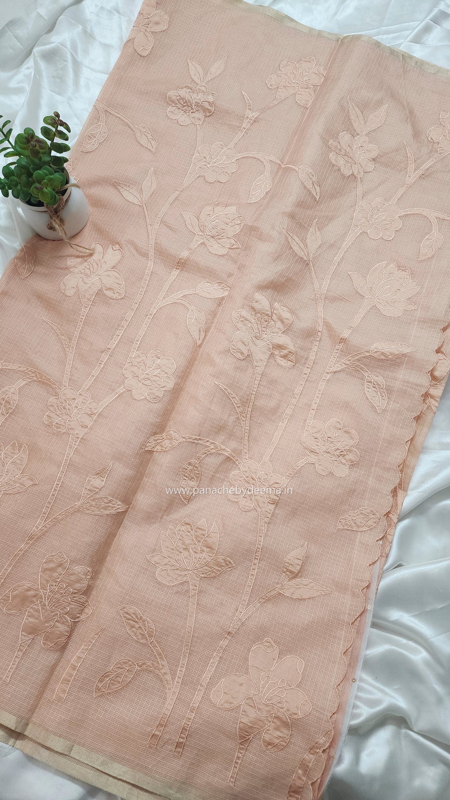 Silky Kota saree with tissue applique | Peach| KAP9