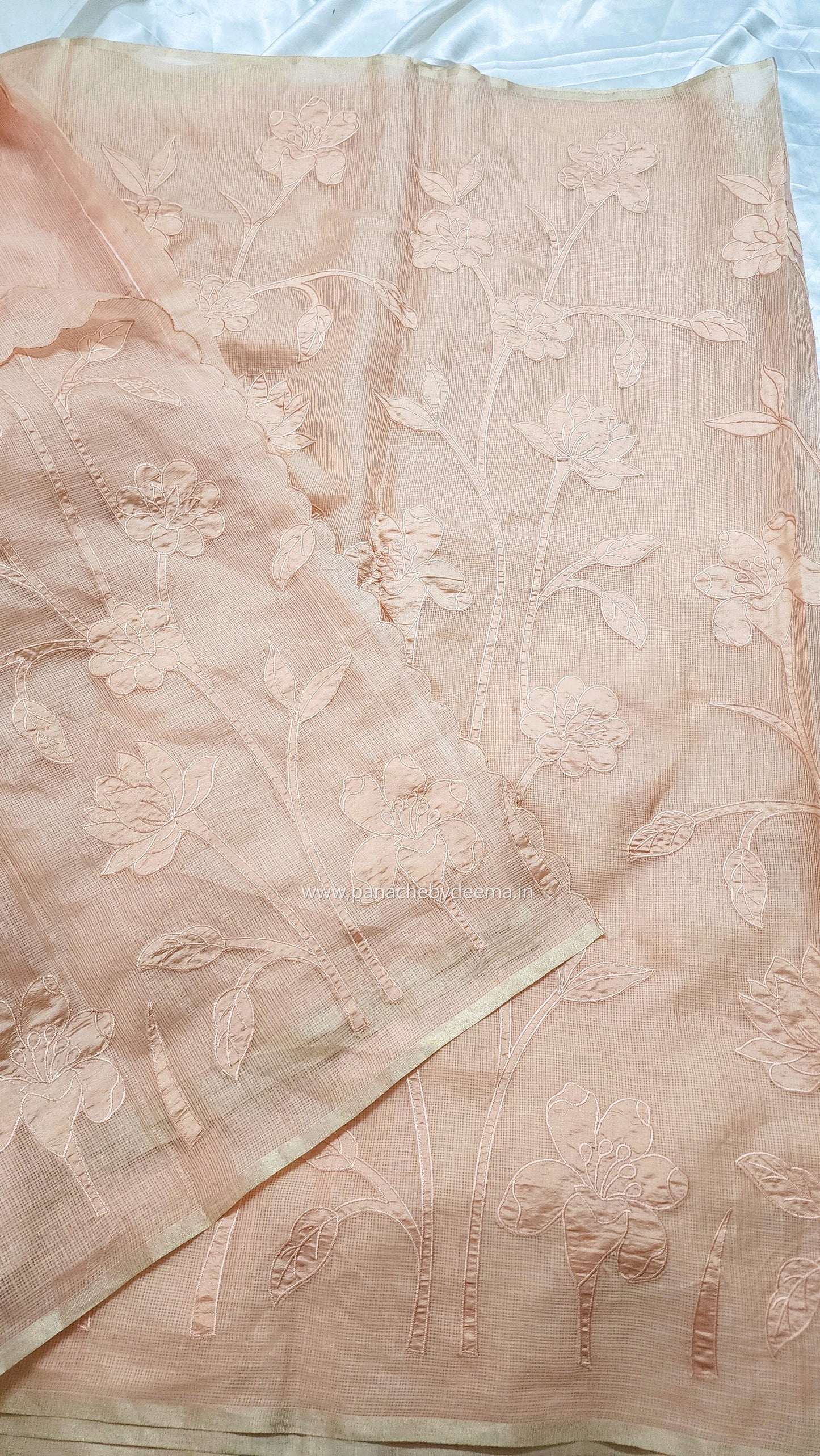 Silky Kota saree with tissue applique | Peach| KAP9