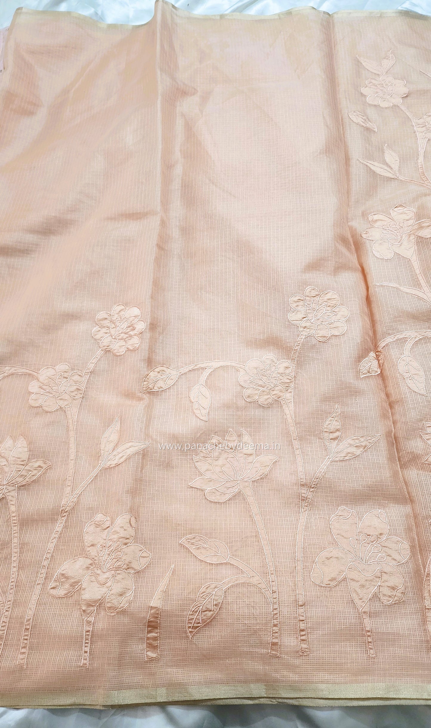 Silky Kota saree with tissue applique | Peach| KAP9