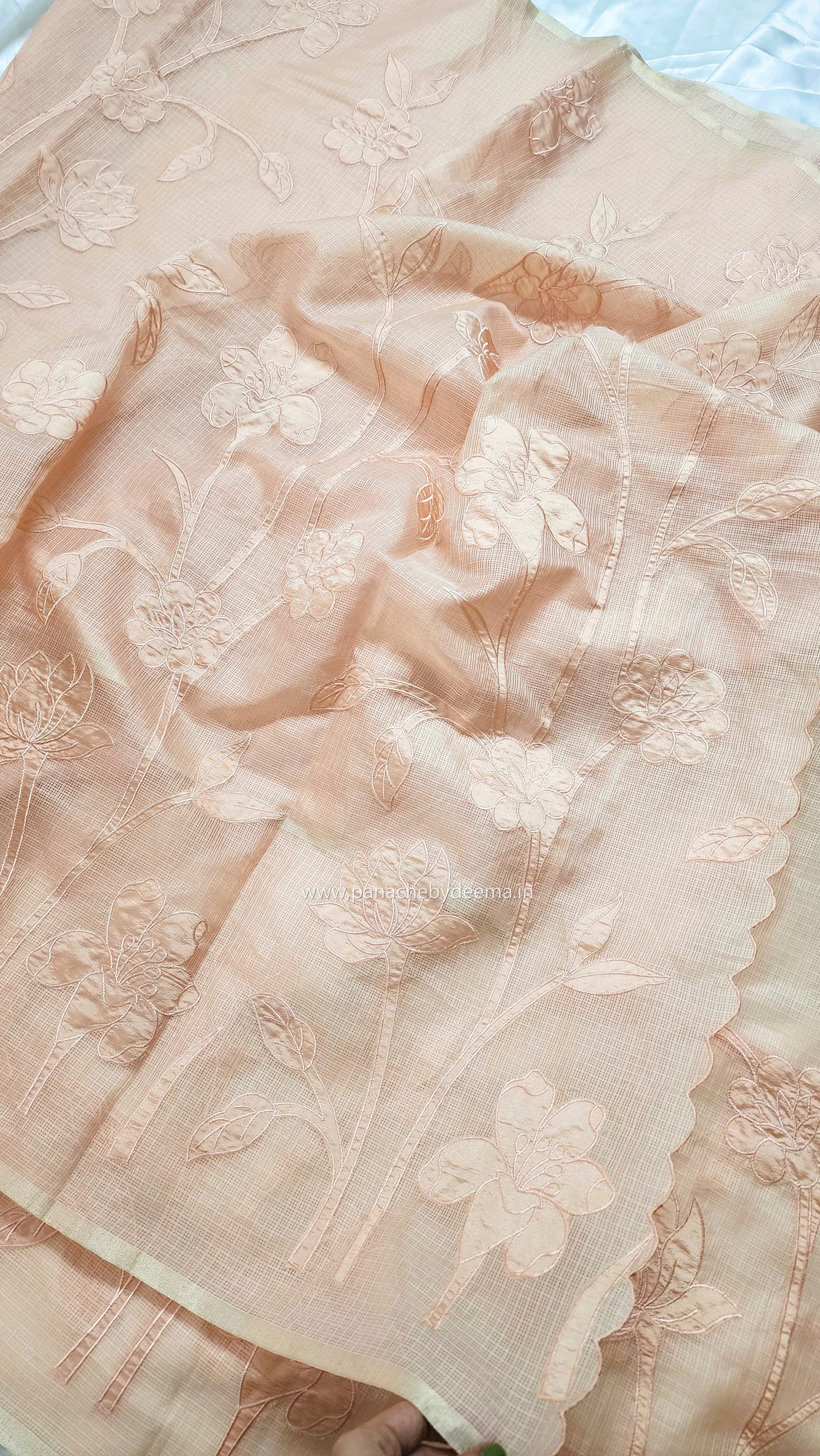 Silky Kota saree with tissue applique | Peach| KAP9