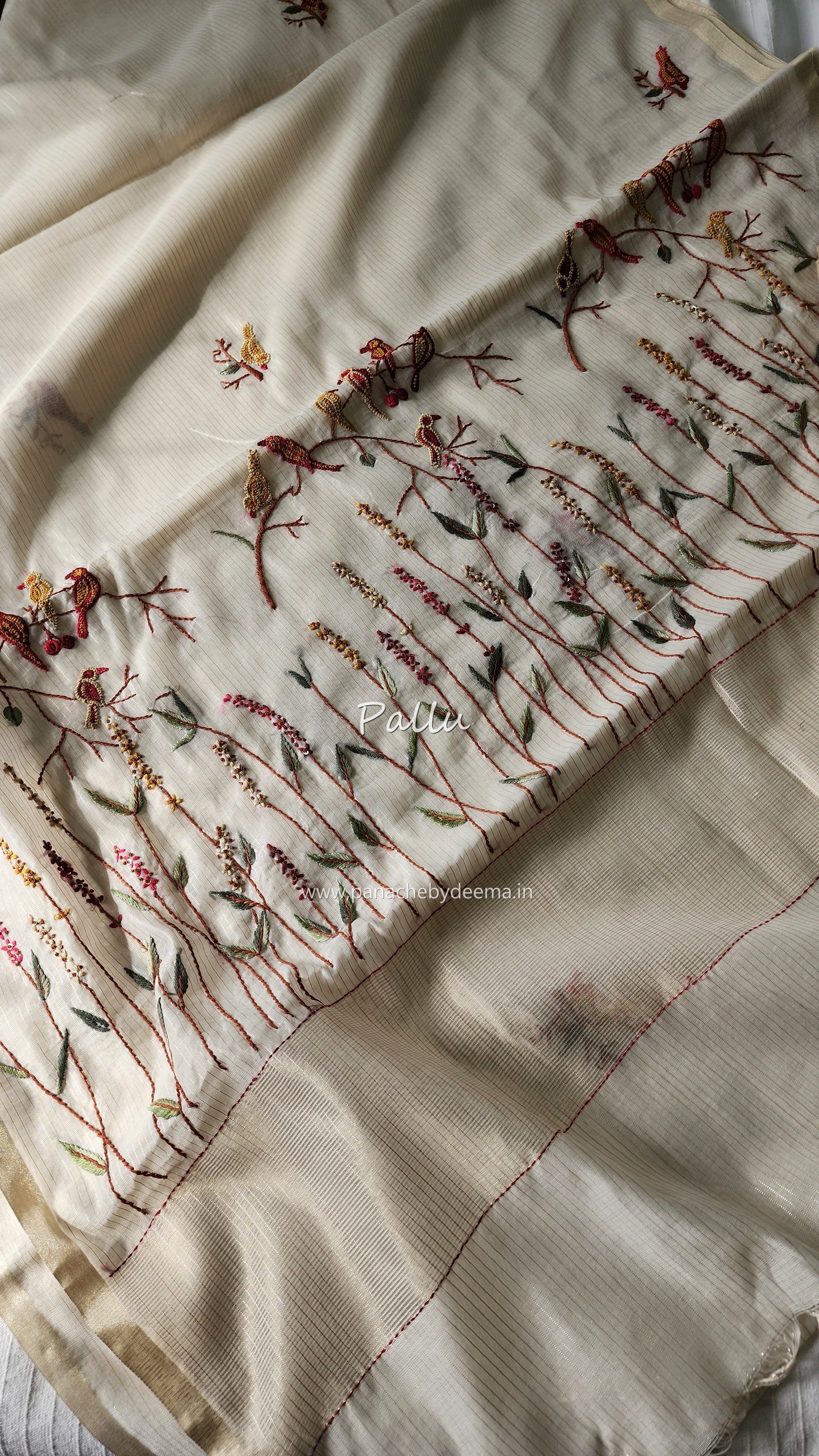 Soft tissue silk saree with hand embroidery | Off- white | LTS