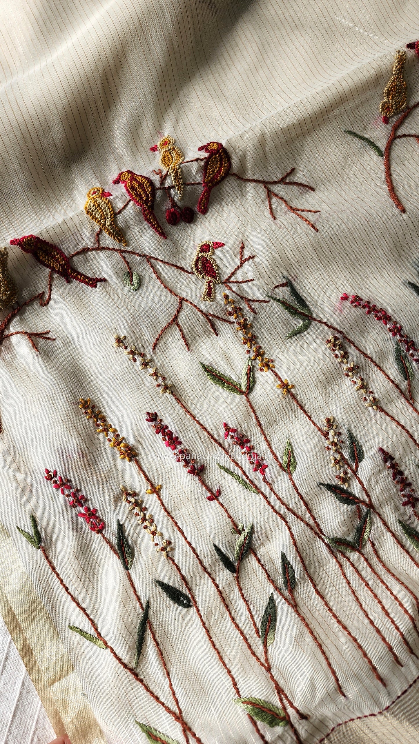 Soft tissue silk saree with hand embroidery | Off- white | LTS