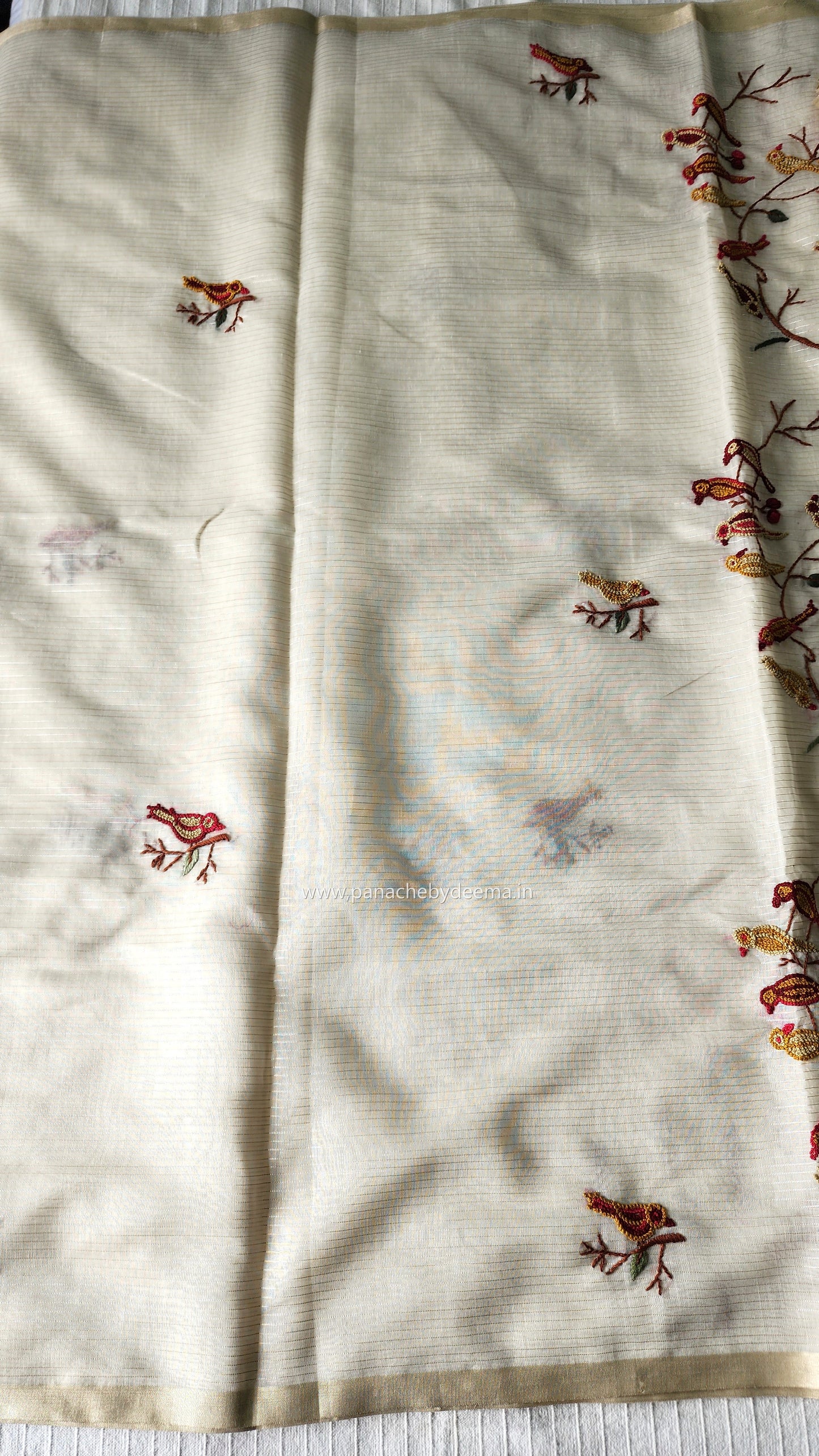 Soft tissue silk saree with hand embroidery | Off- white | LTS