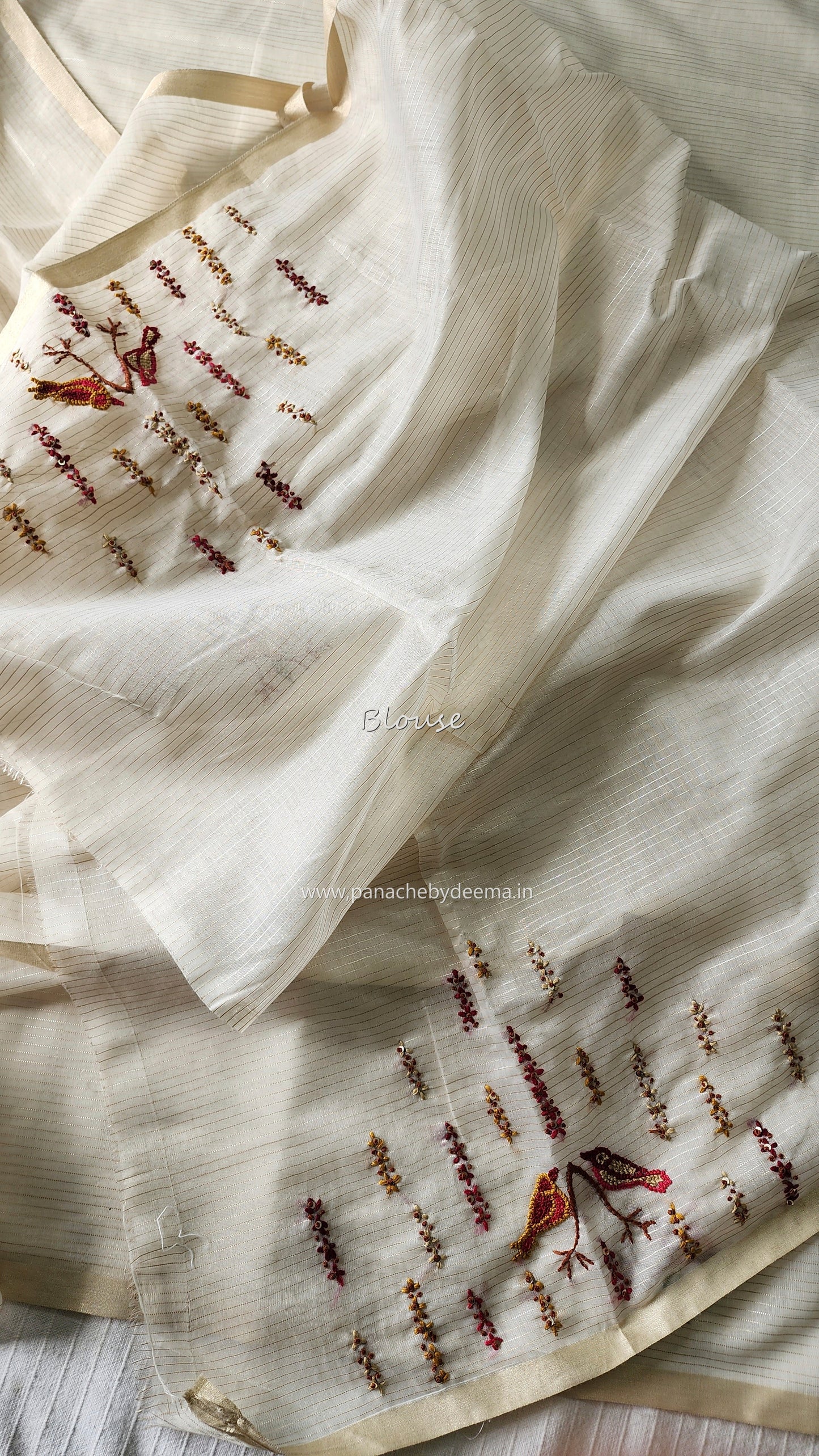 Soft tissue silk saree with hand embroidery | Off- white | LTS