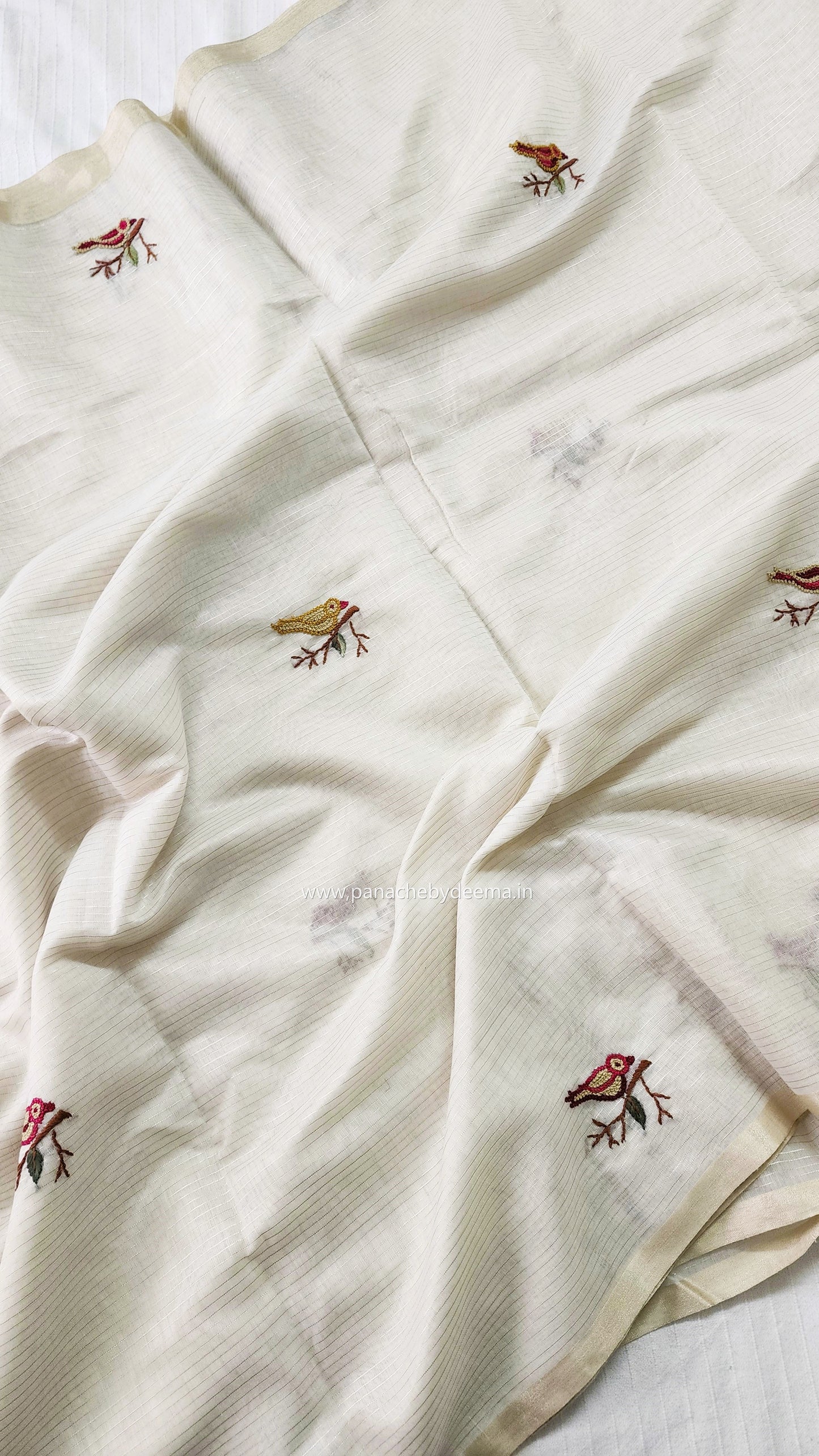Soft tissue silk saree with hand embroidery | Off- white | LTS