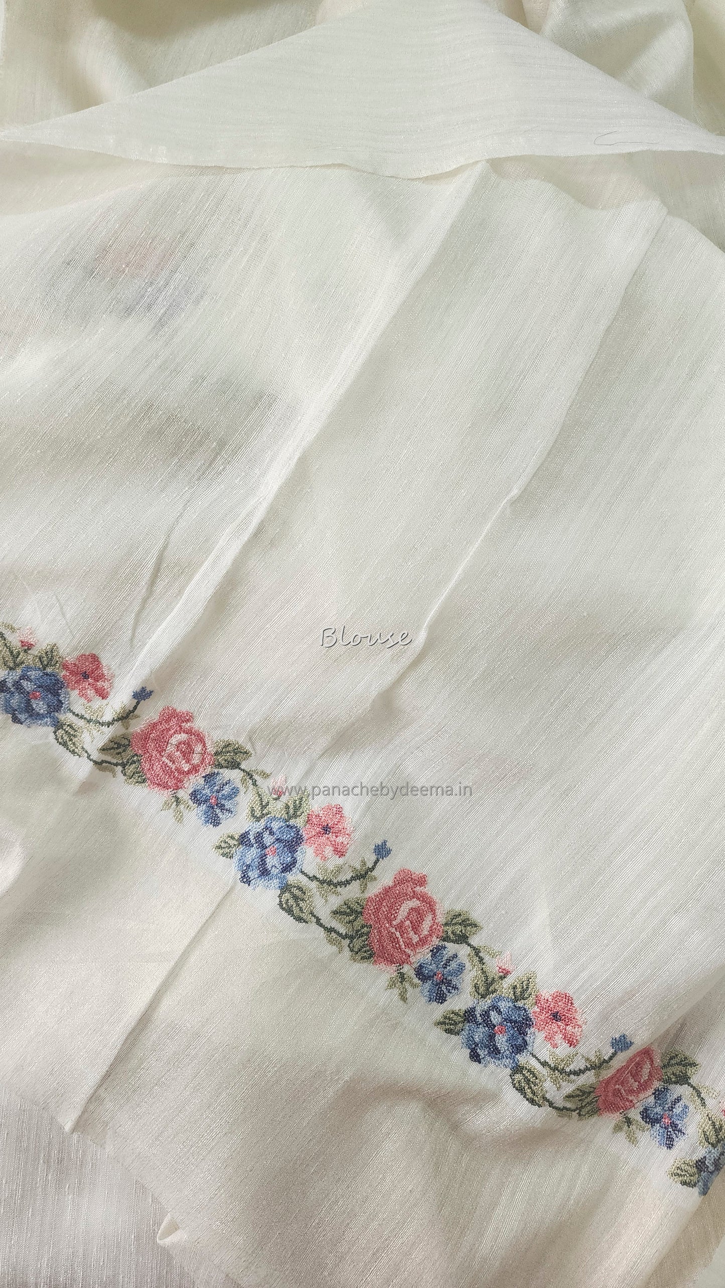 Semi Jute silk saree with cross- stitch embroidery |Off-white| TU1