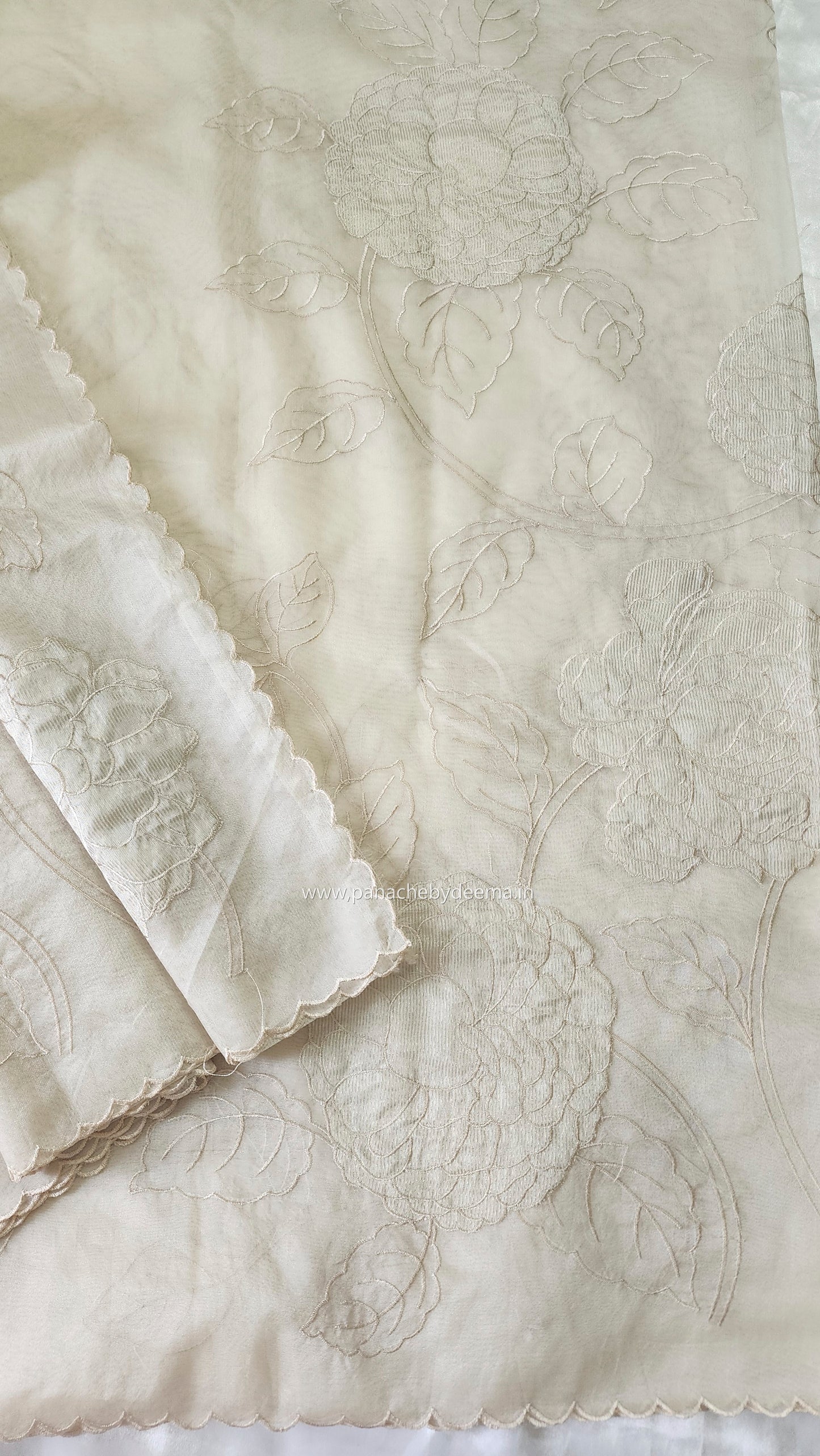 Organza saree with tissue applique work and embroidery |Ivory| TSA1