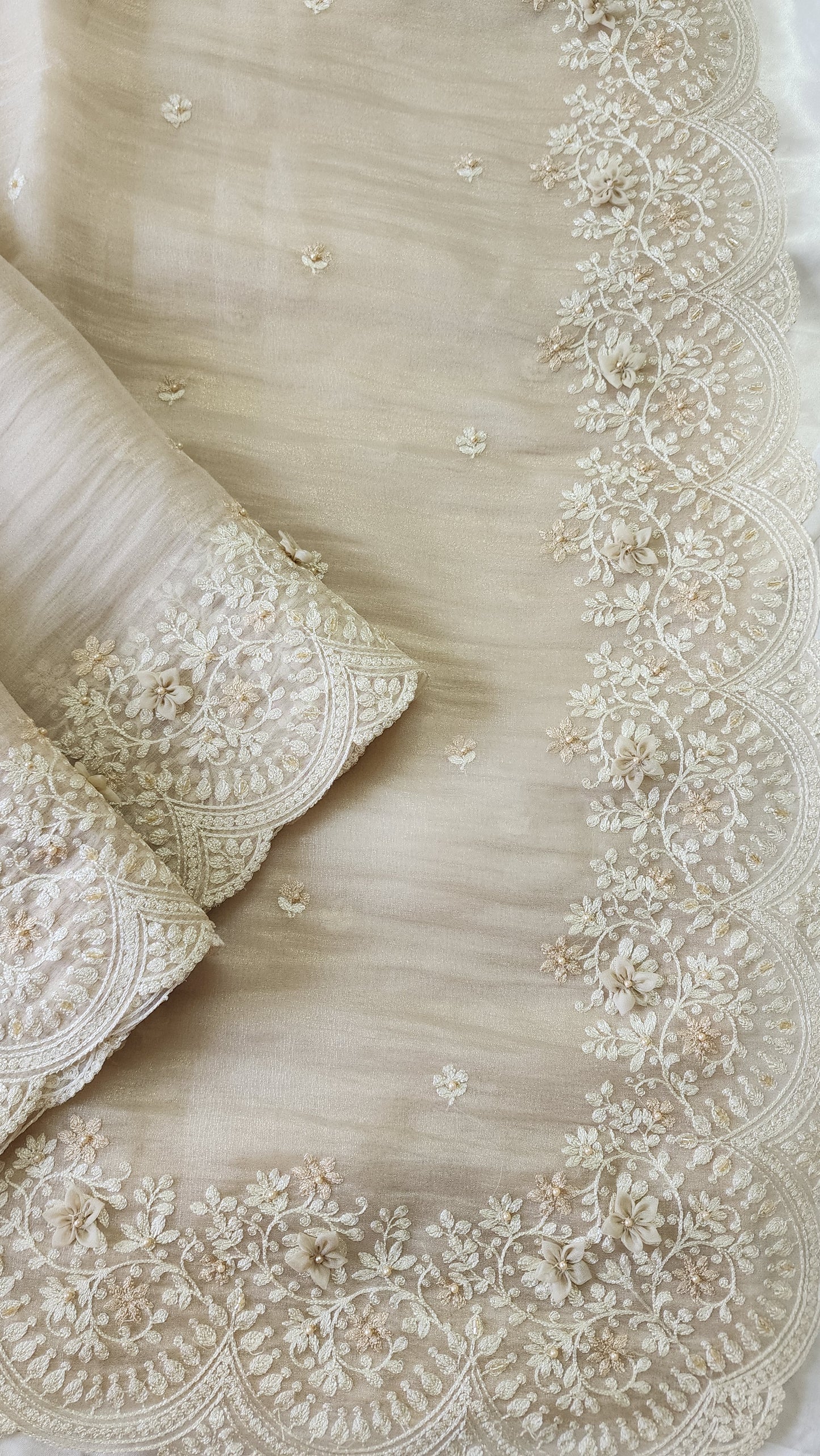 Tissue Organza saree with 3D applique work and embroidery |Champaigne gold | GL8