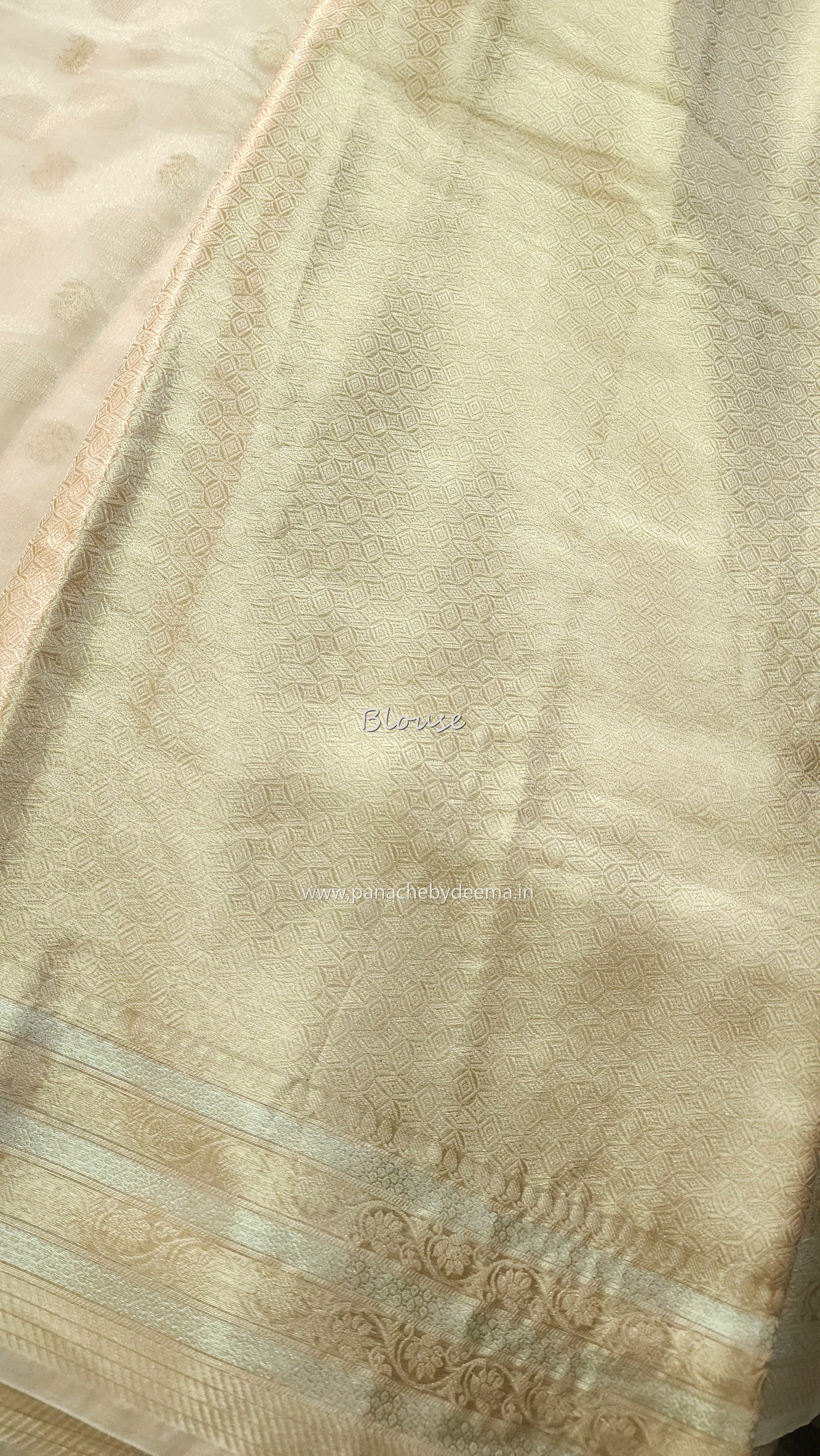 Pure tissue silk saree with gold and silver zari weaving | Light Champaigne gold | PTS1