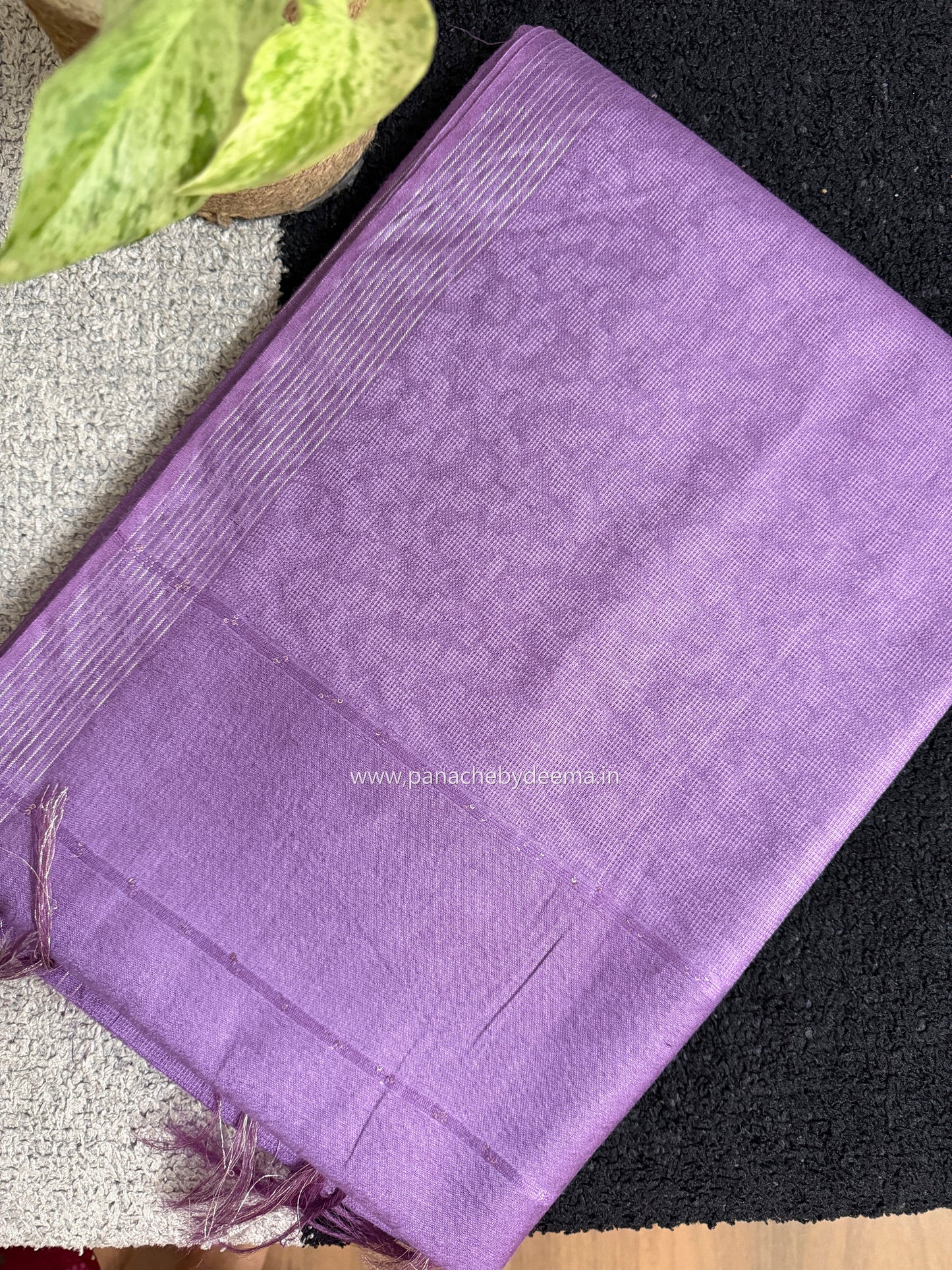 Semi tussar saree with silver zari weaving and striped borders| Violet | D7