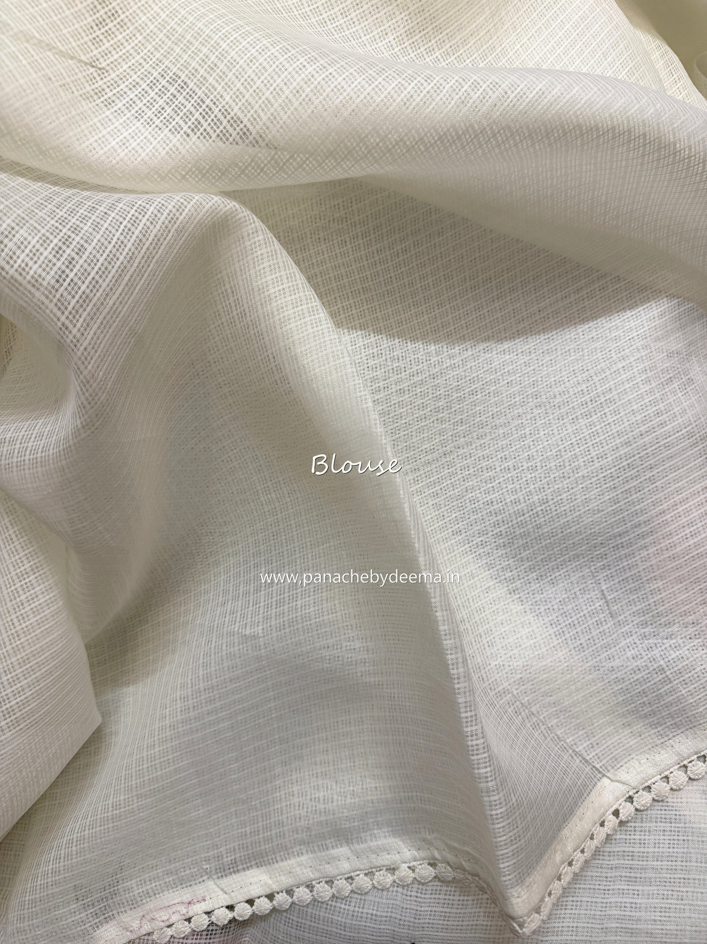 Silky kota saree with embroidery and lace detailed borders | Off-white| WM1