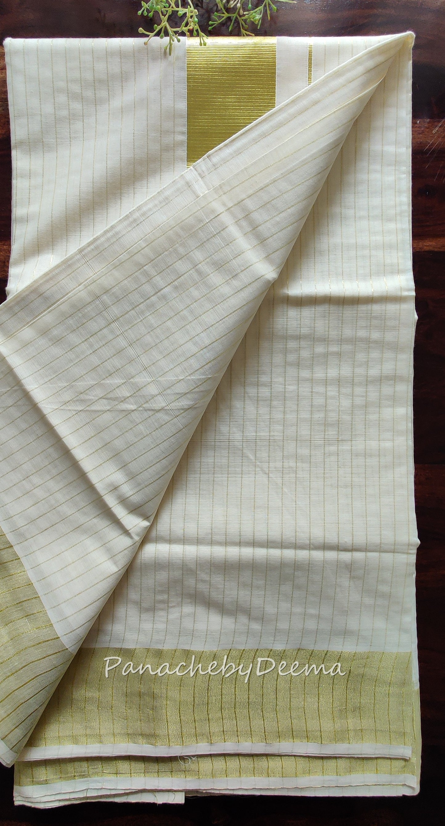 Kerala saree cotton golden stripe saree | ON101
