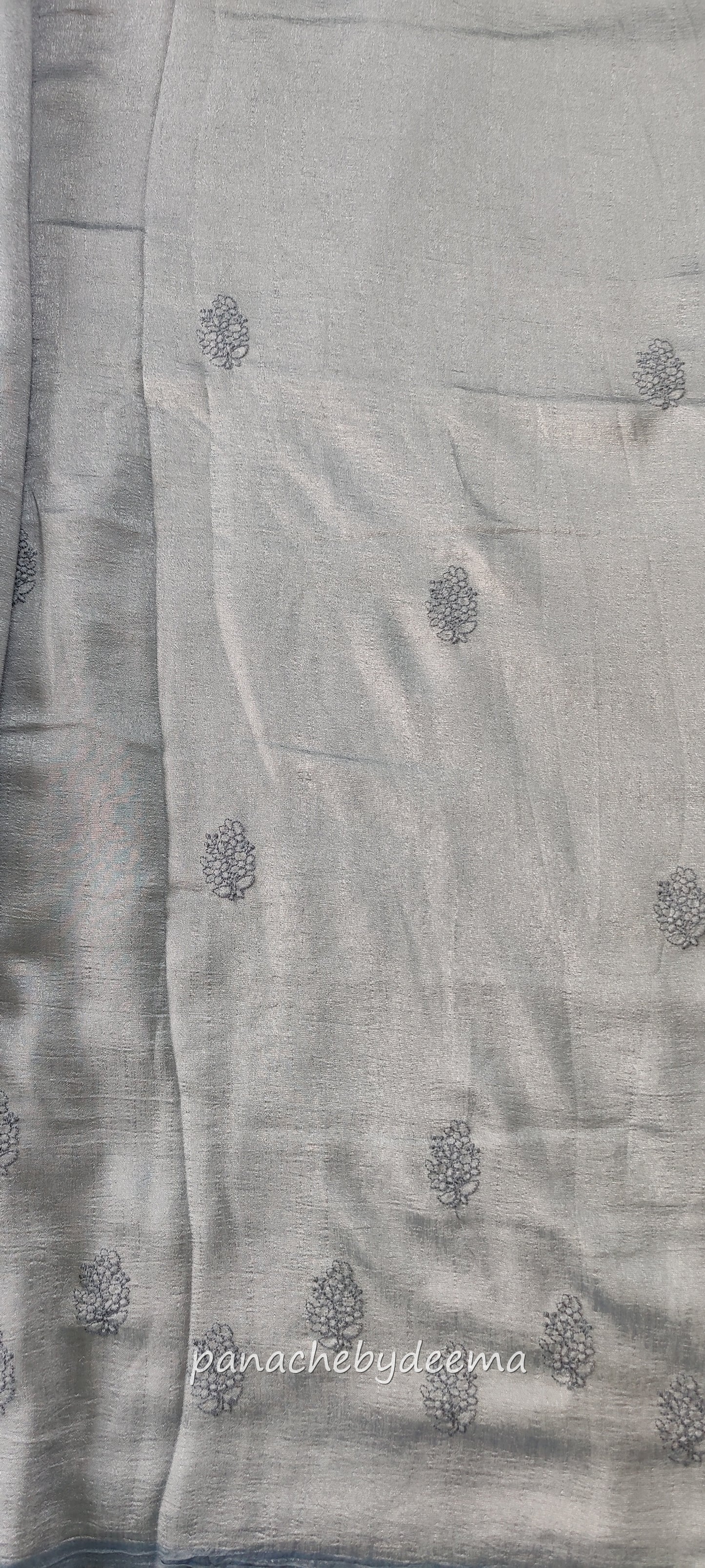 Beautiful flowy party wear saree with thread embroidery, comes with contrast blouse| Light slate blue | DS102