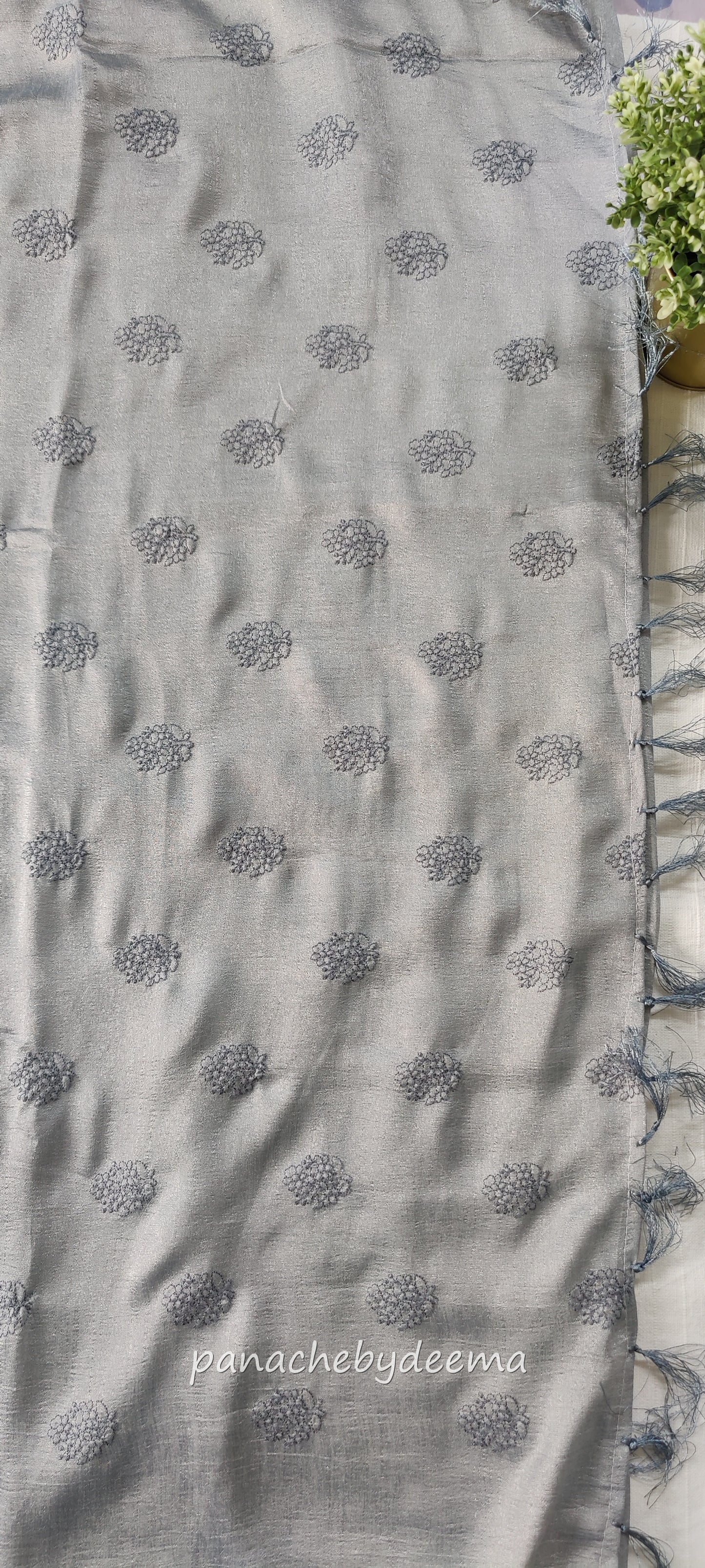 Beautiful flowy party wear saree with thread embroidery, comes with contrast blouse| Light slate blue | DS102