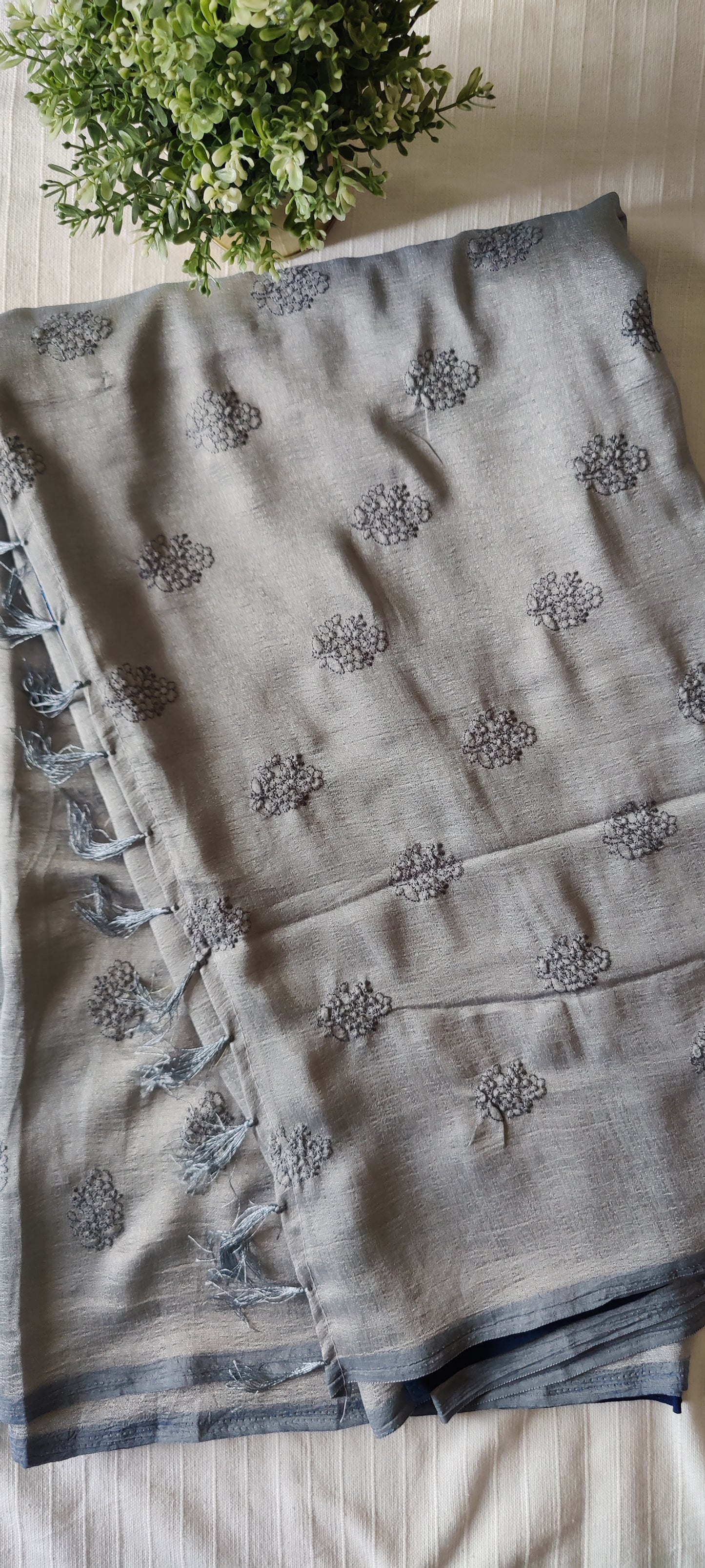 Beautiful flowy party wear saree with thread embroidery, comes with contrast blouse| Light slate blue | DS102