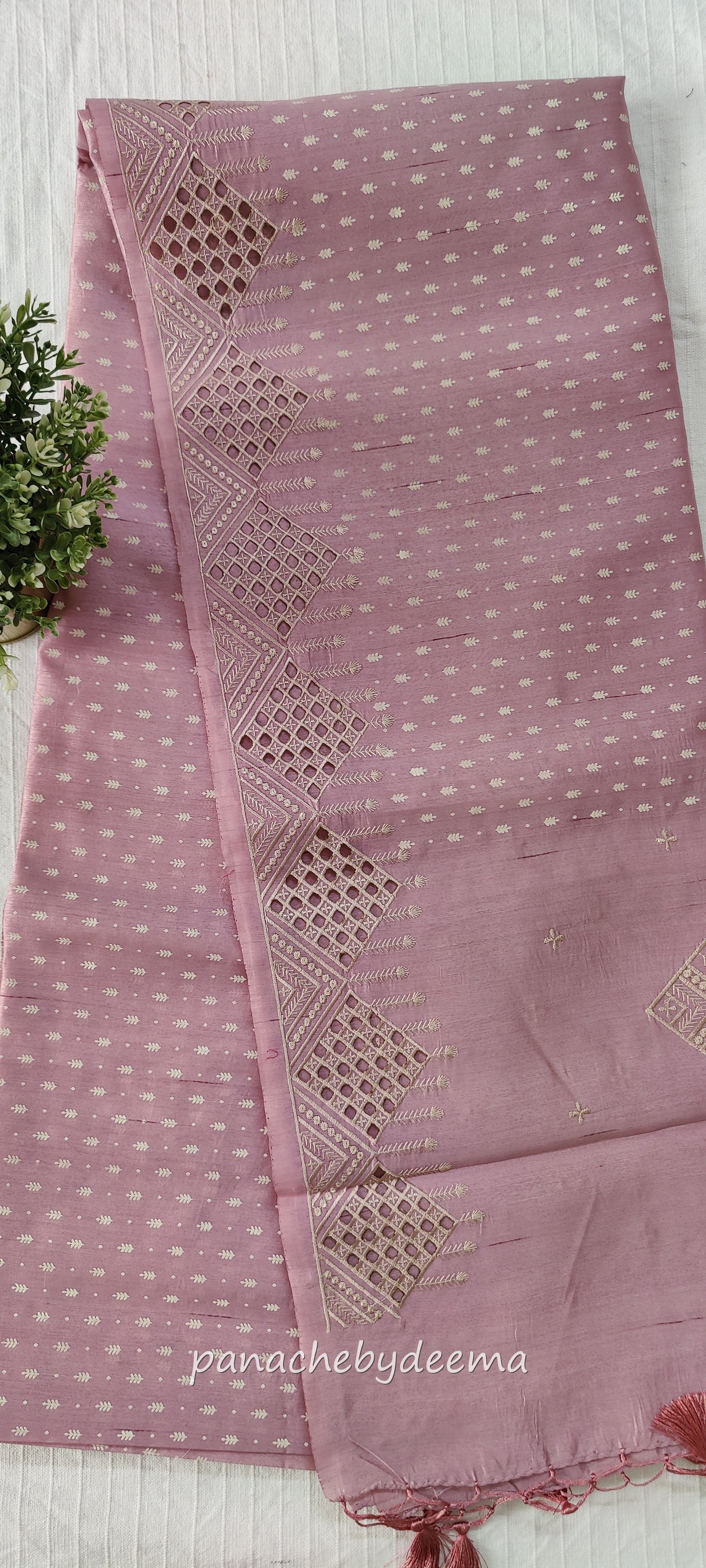 Beautiful semi tussar saree cut work border | Pastel pink | CT100
