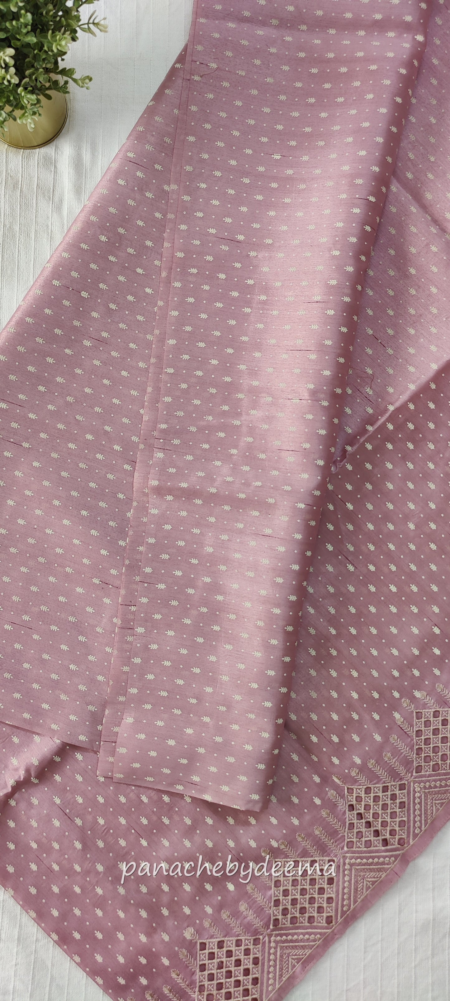 Beautiful semi tussar saree cut work border | Pastel pink | CT100