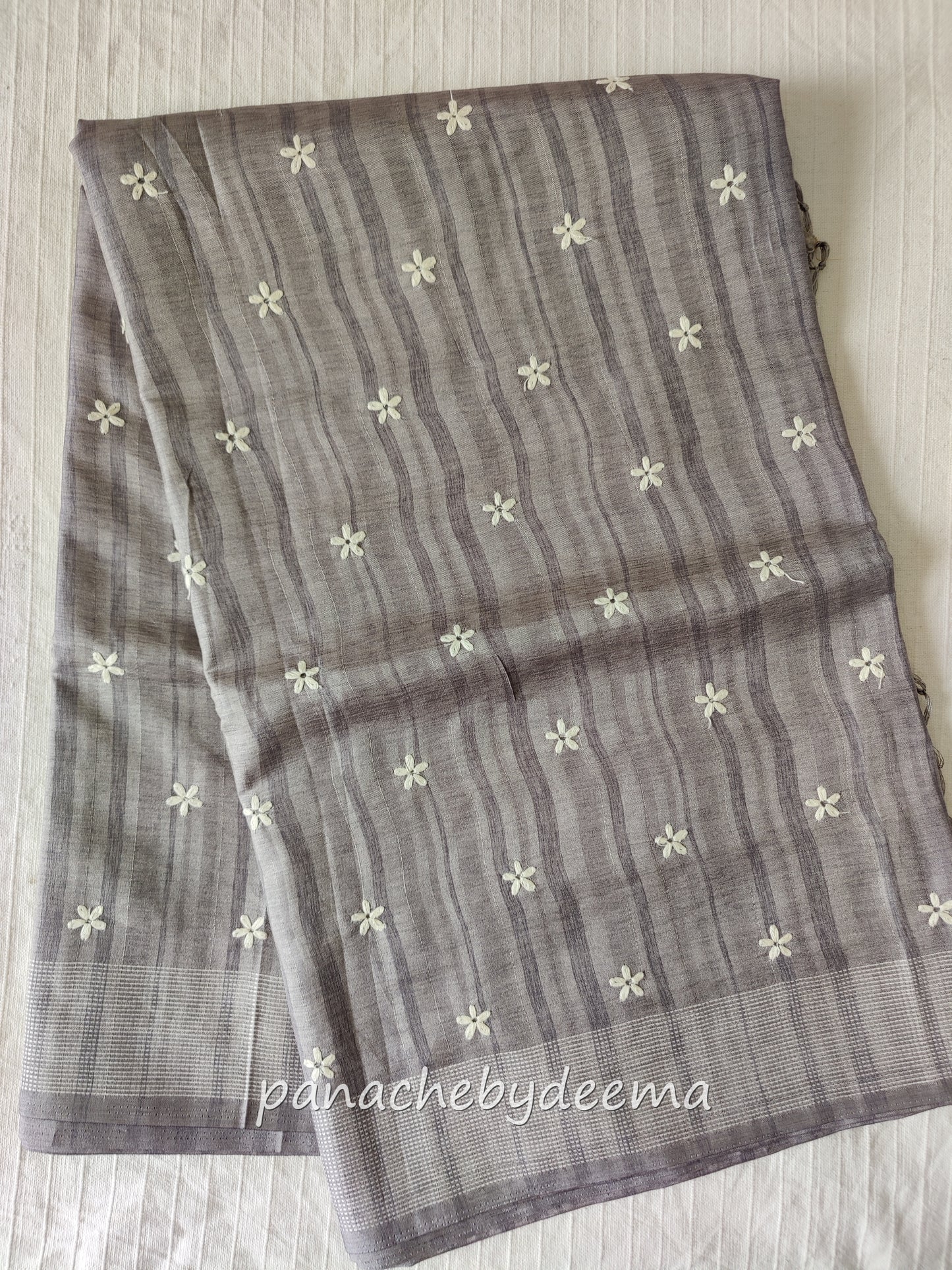 Beautiful semi dupion saree with thread embroidery | Bluish Grey| FL102