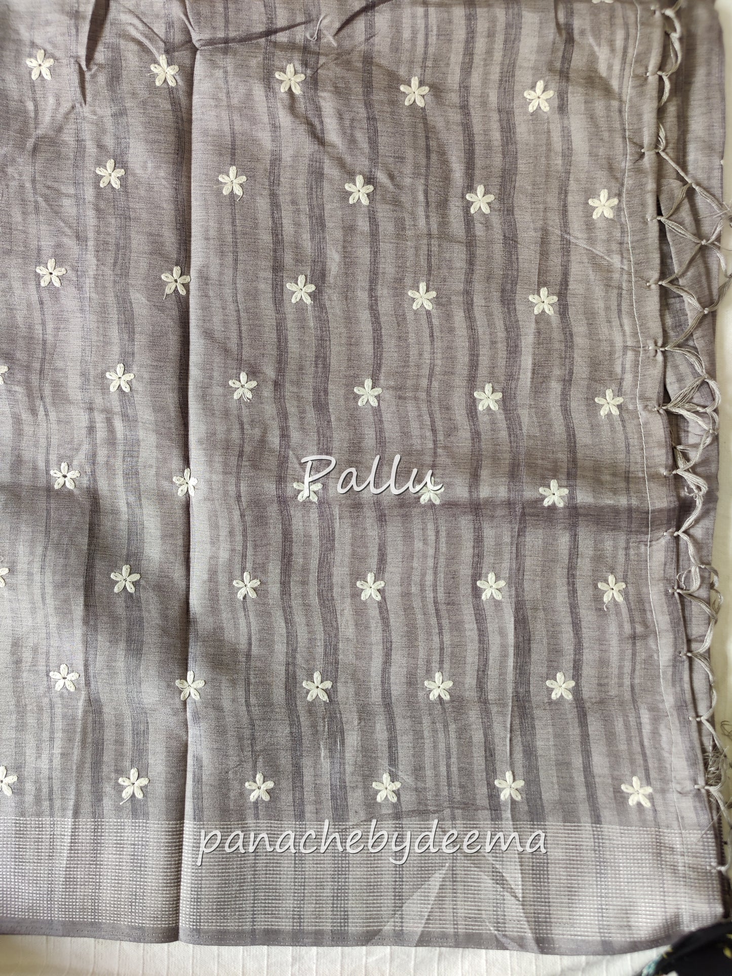 Beautiful semi dupion saree with thread embroidery | Bluish Grey| FL102