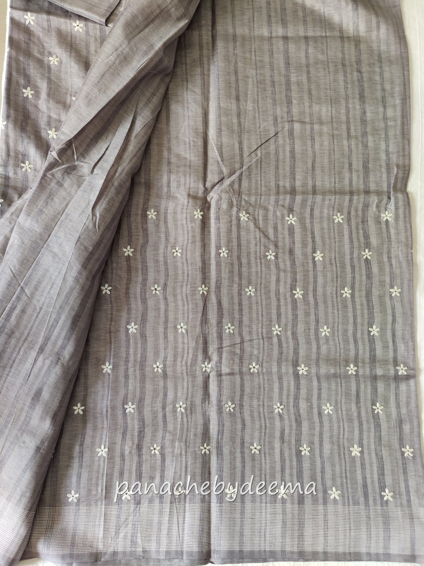 Beautiful semi dupion saree with thread embroidery | Bluish Grey| FL102