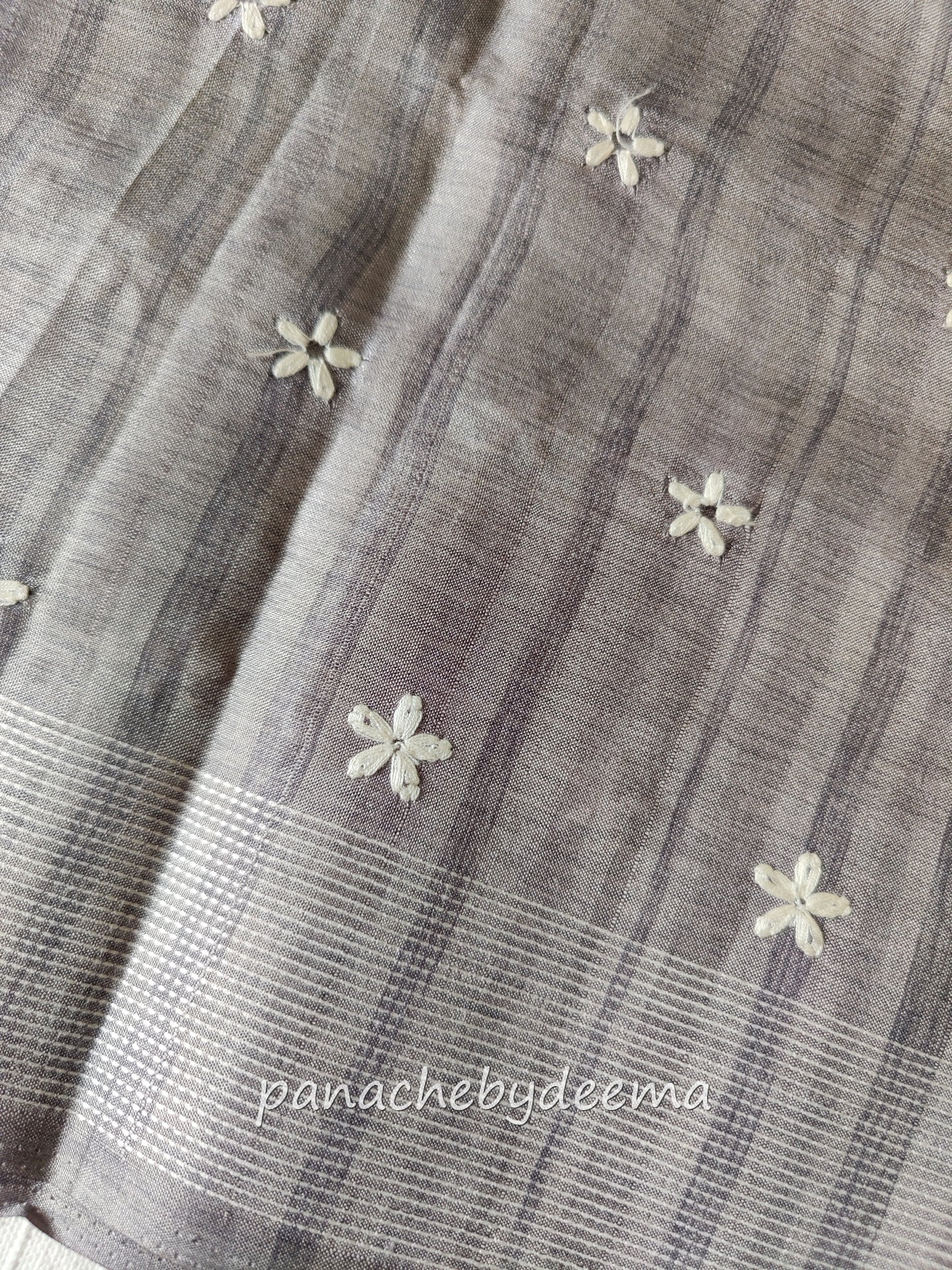 Beautiful semi dupion saree with thread embroidery | Bluish Grey| FL102