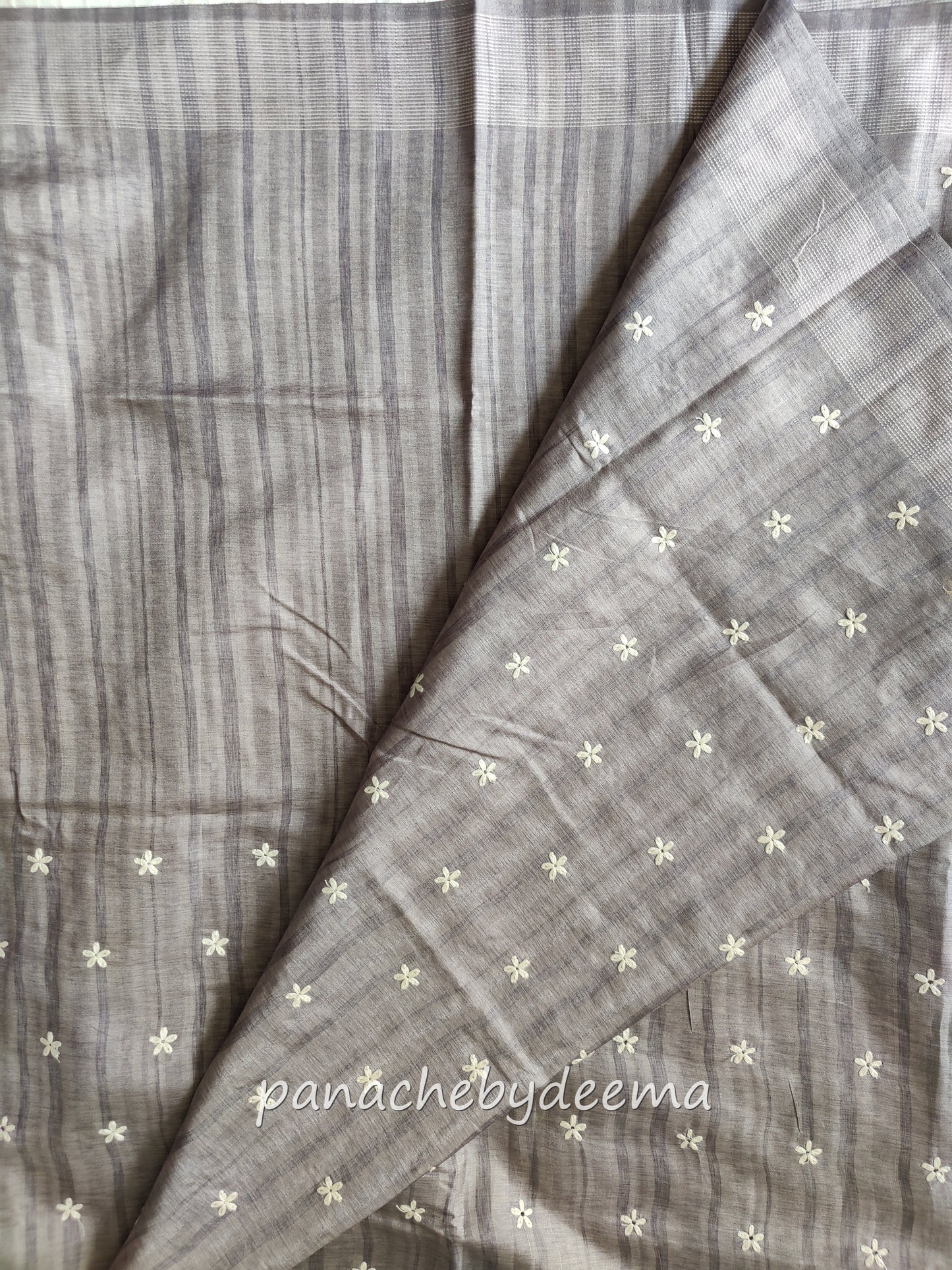 Beautiful semi dupion saree with thread embroidery | Bluish Grey| FL102