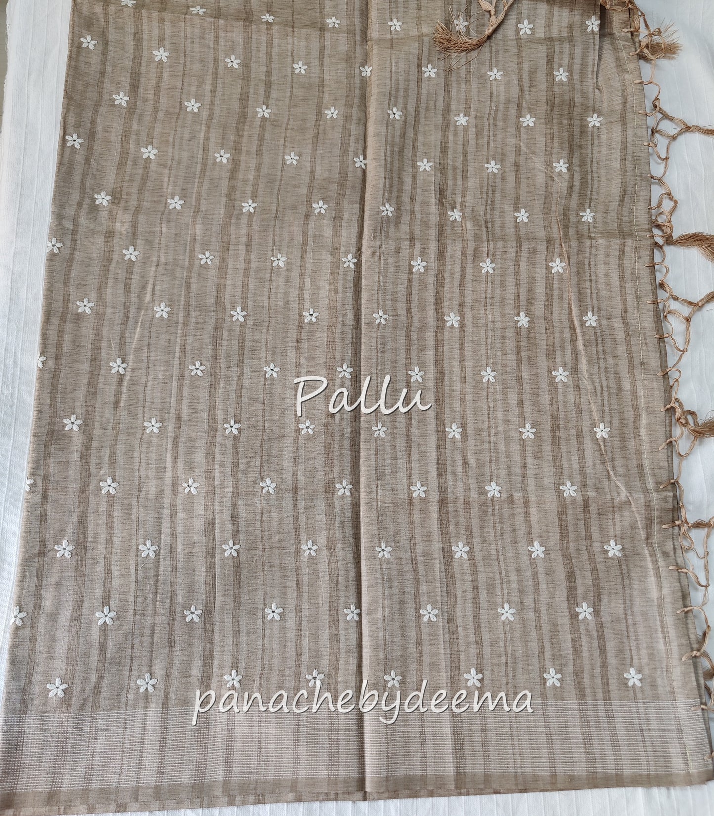 Beautiful semi dupion saree with thread embroidery | Light brown | FL105