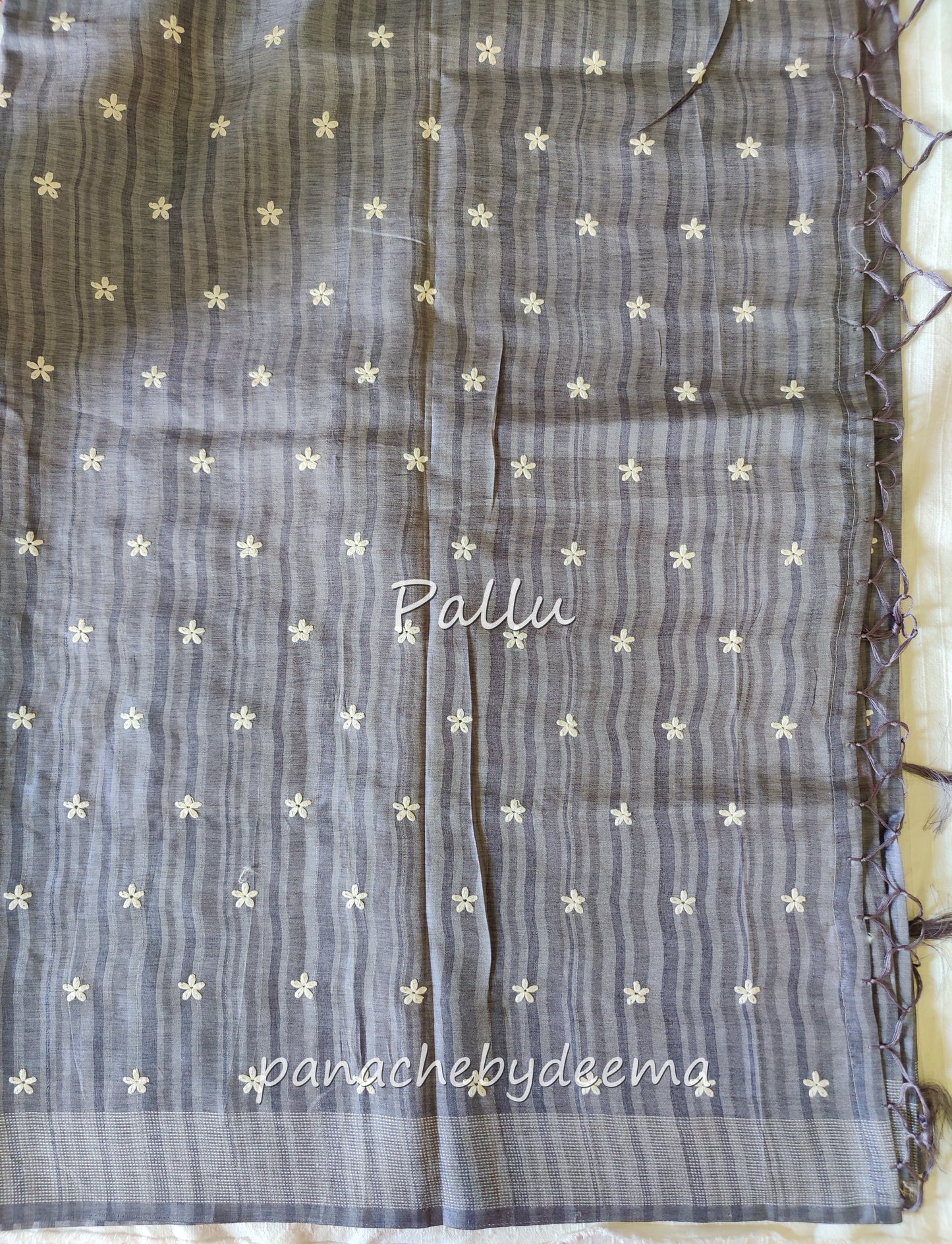 Beautiful semi dupion saree with thread embroidery | Slate blue | FL104